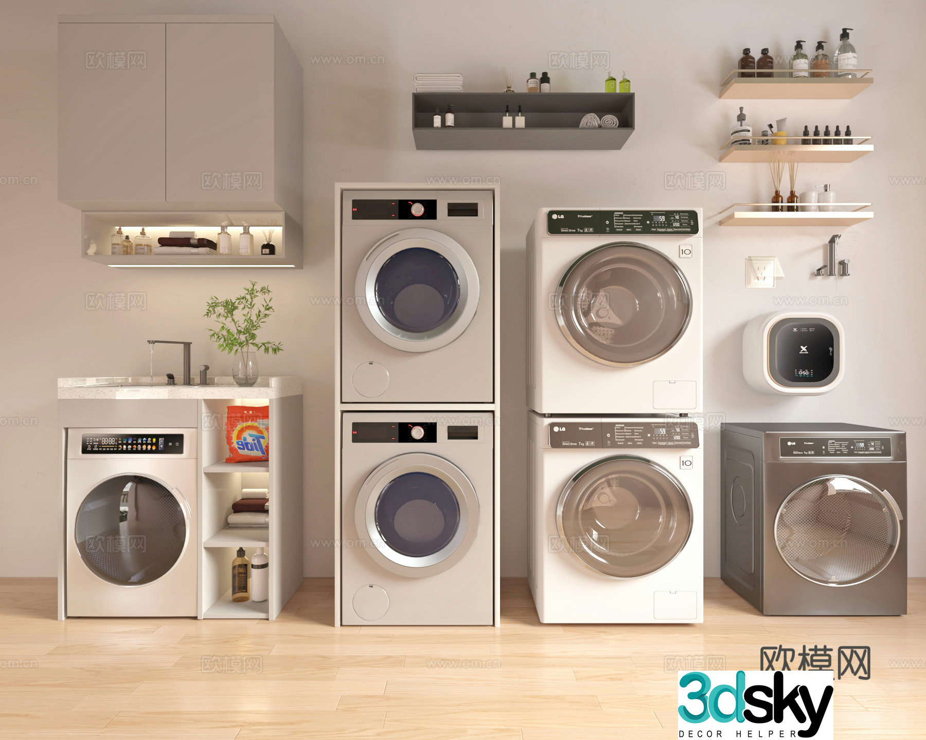 Washing cabinet drum washing machine wall-mounted washing machine storage rack 3D model