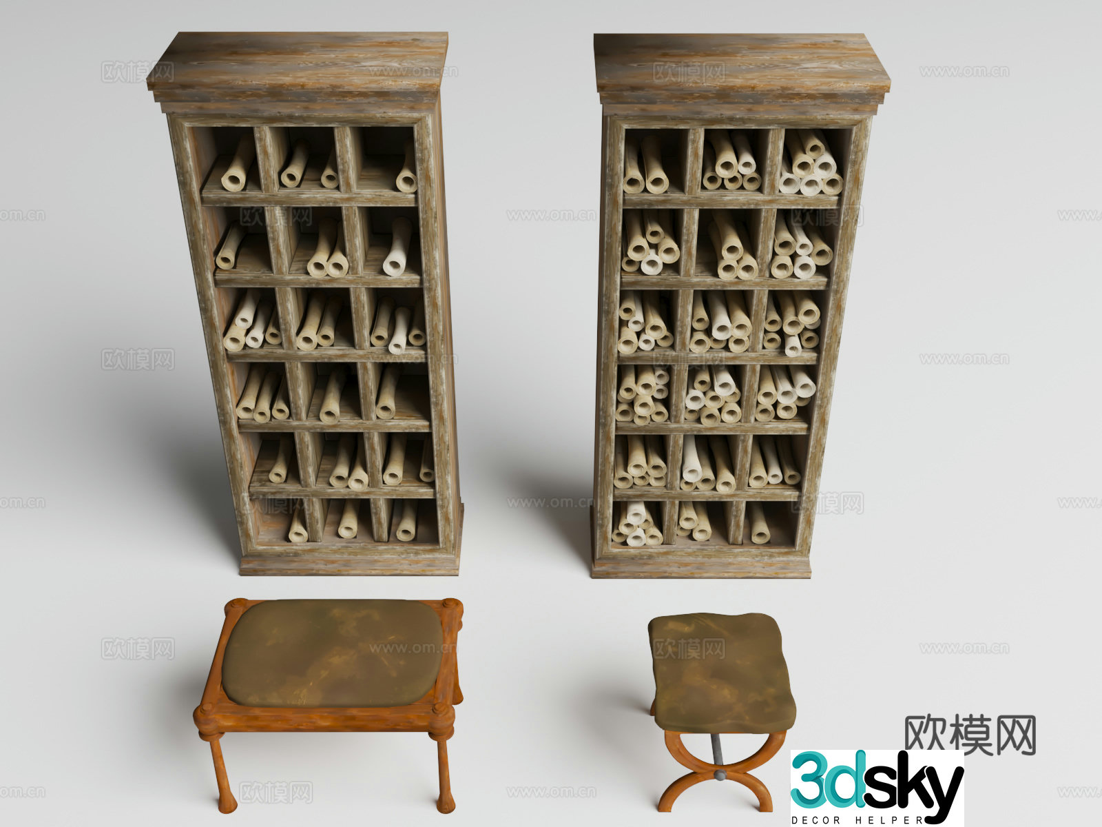 Bookcase Ancient Puffs Library Ancient Bookcase Collection Bookcase 3D Model