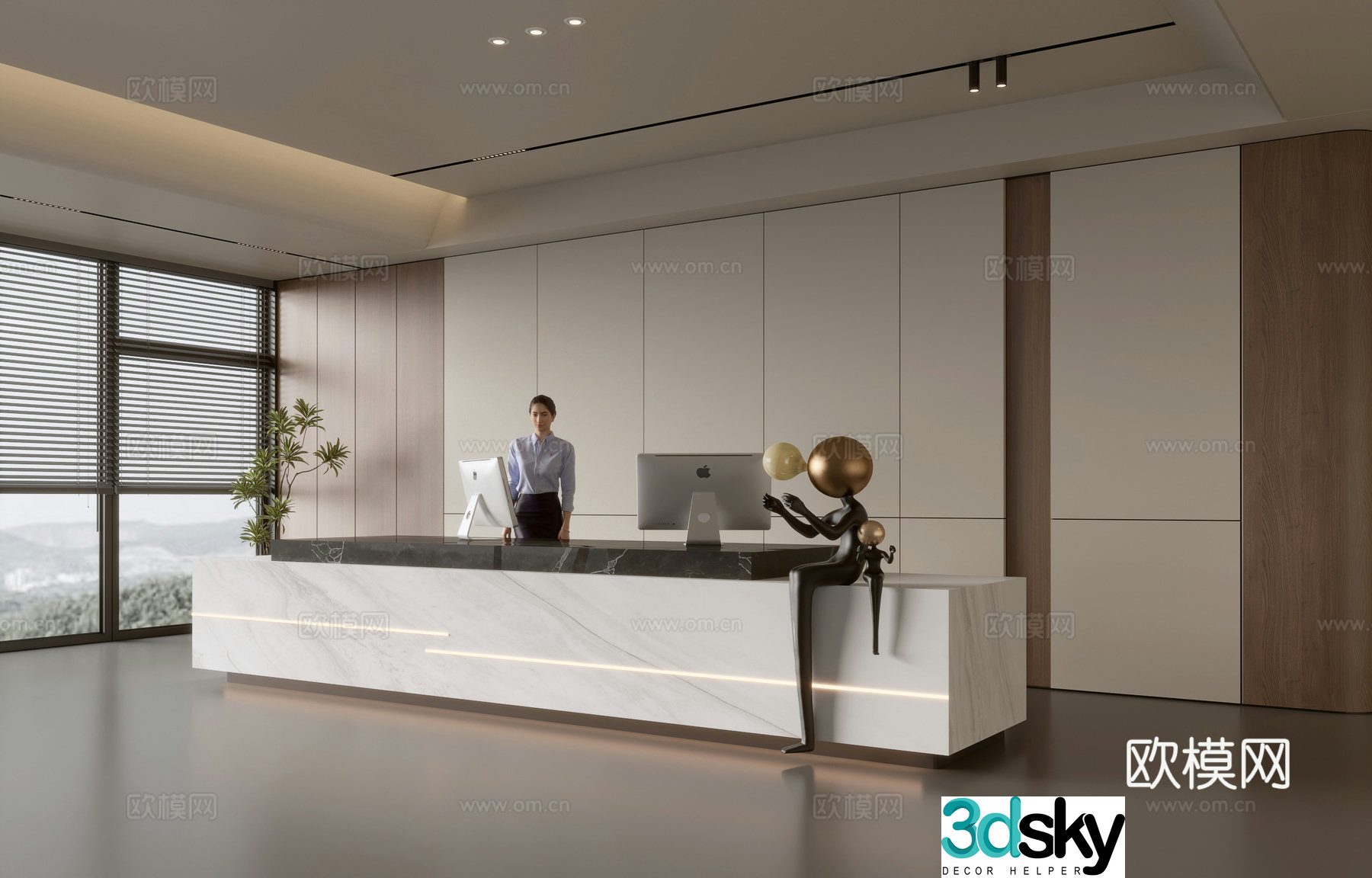 Modern company front desk reception area bar reception desk service desk company front desk background 3D model