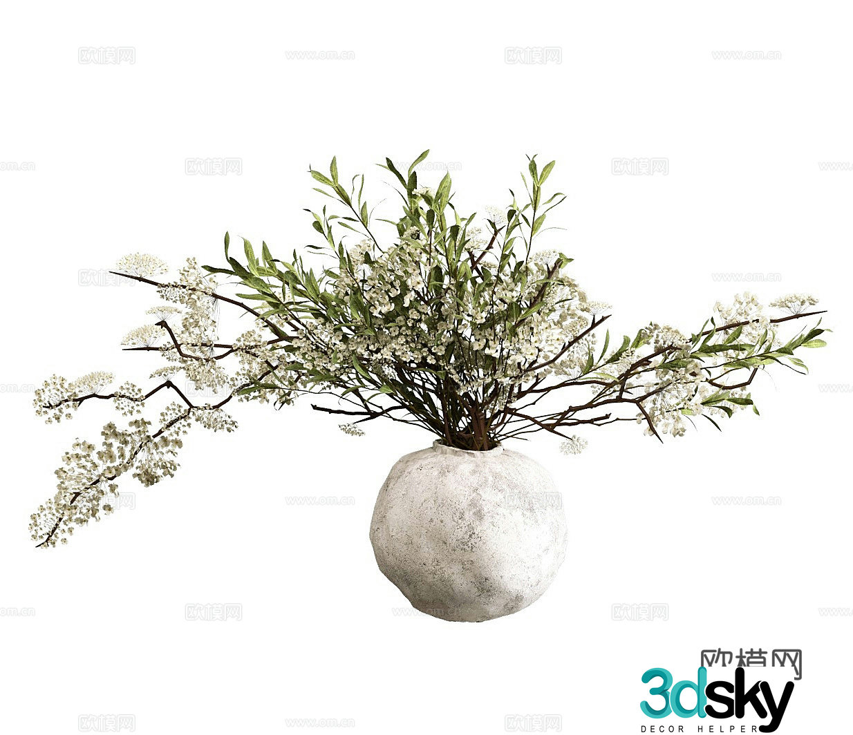 Green plant ornaments dried flowers stone vase ceramic vase indoor green plants outdoor green plants decorative 3D model