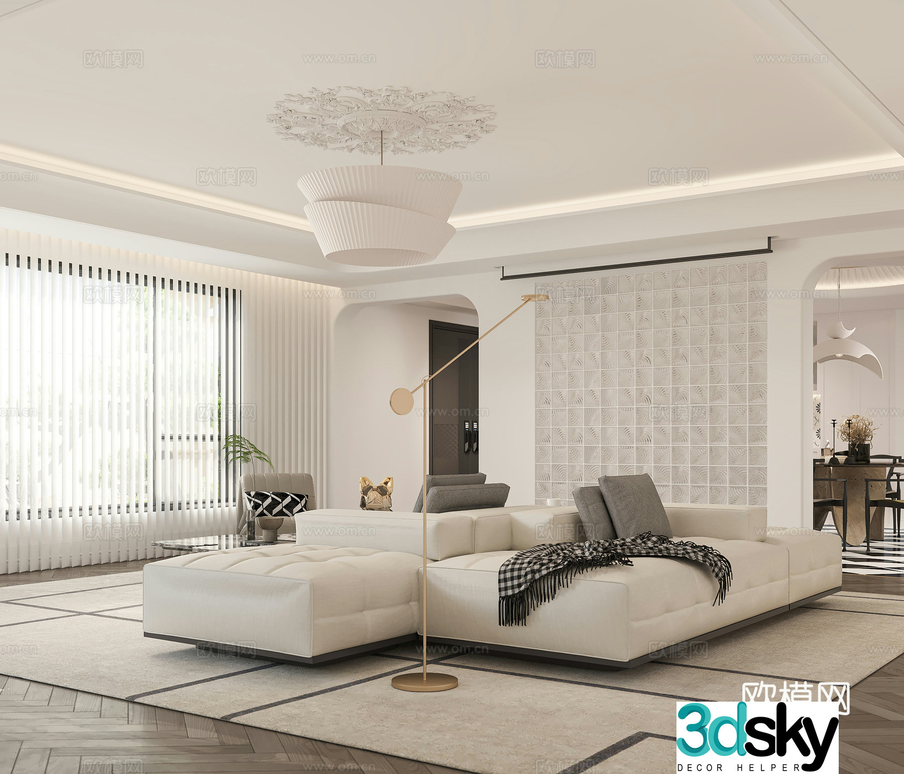 French living and dining room 3d model