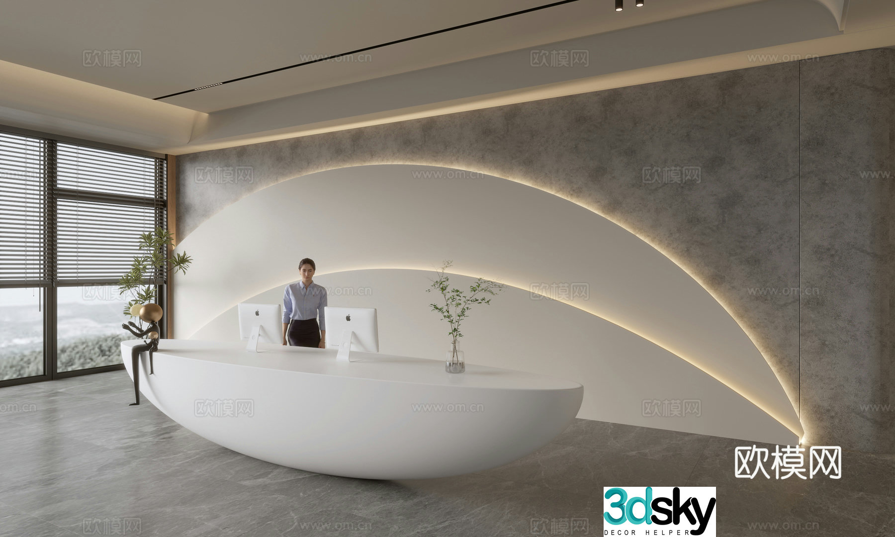 Modern company front desk reception area bar reception desk service desk company front desk background 3D model