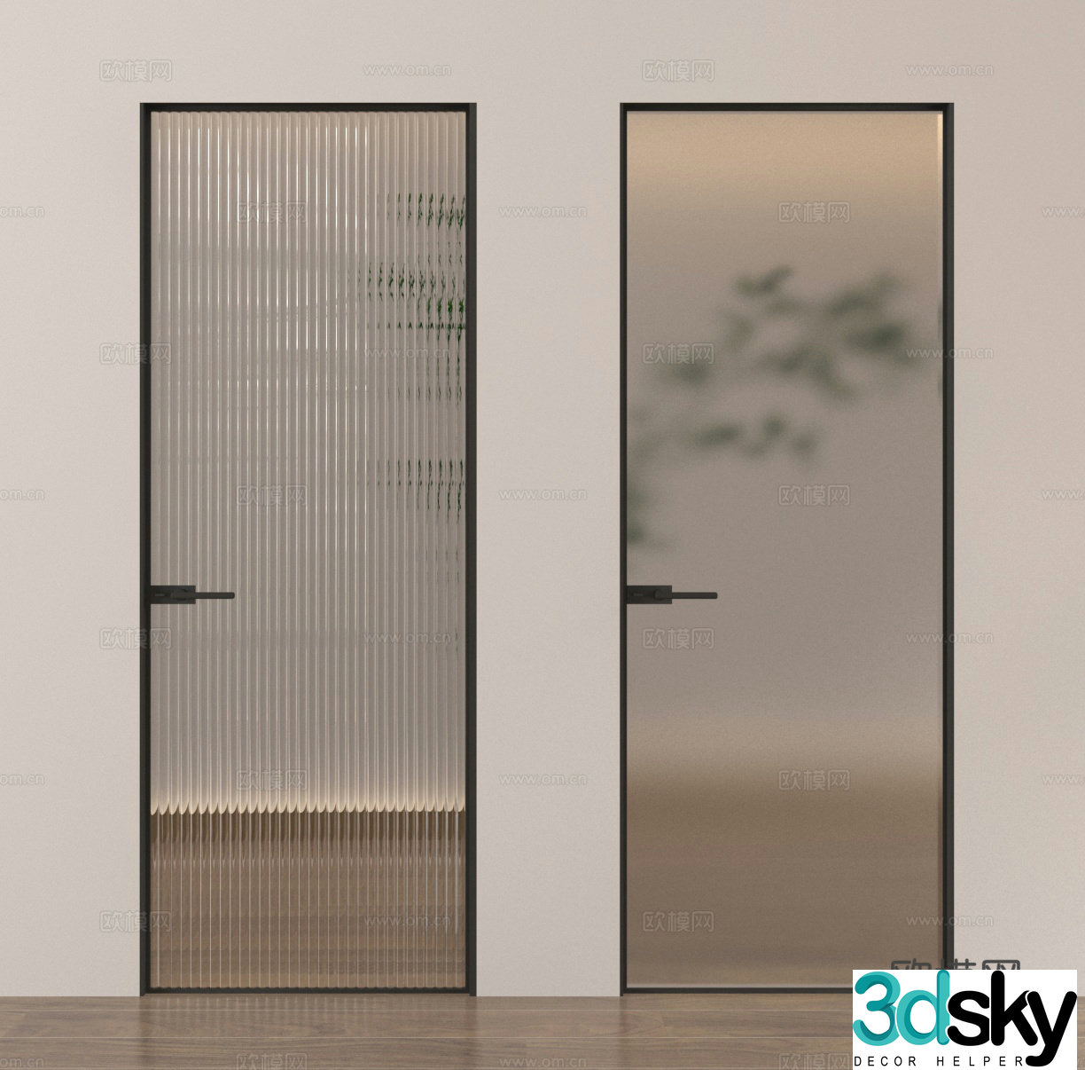 Single-open glass door kitchen and bathroom door 3D model