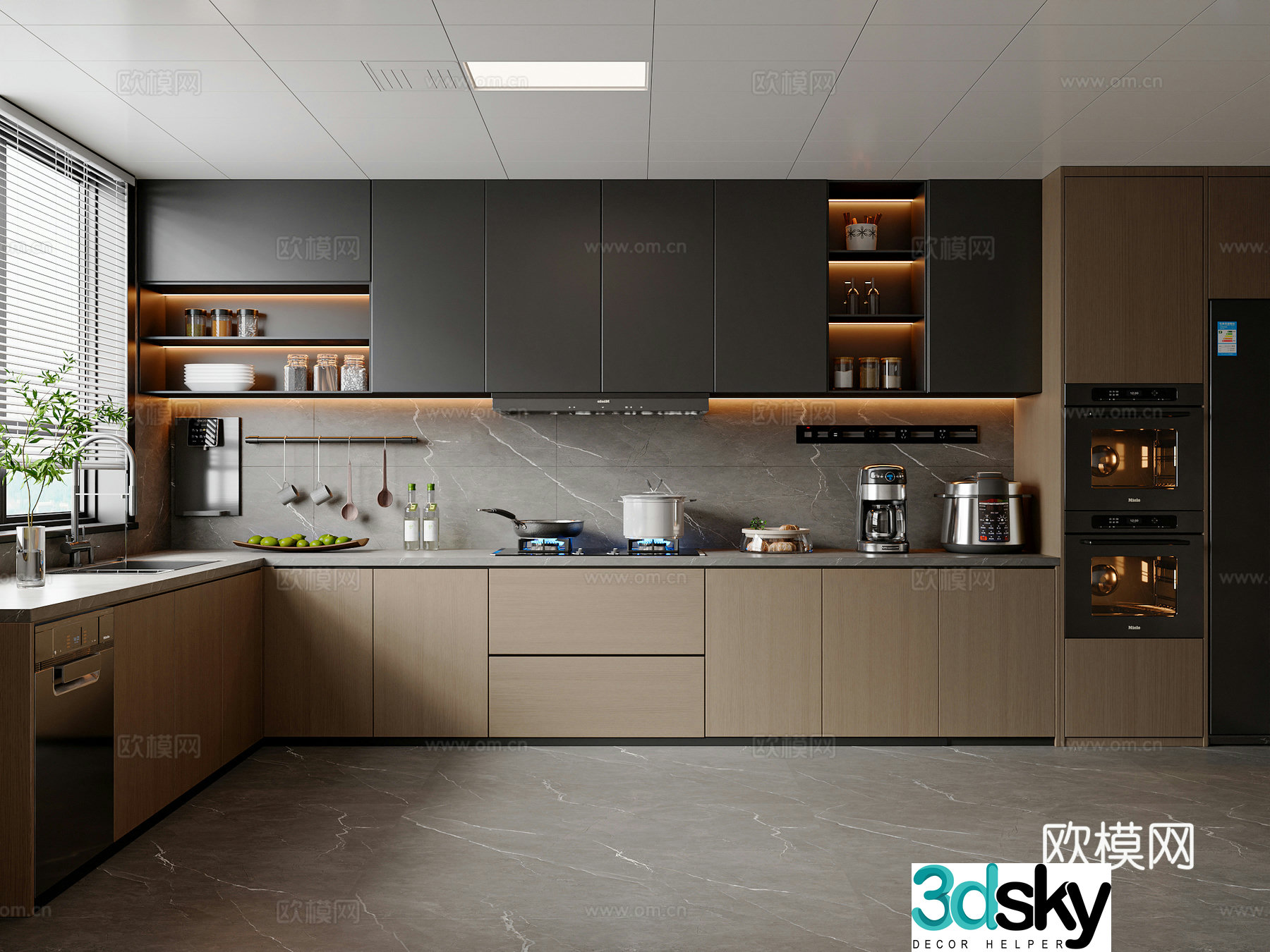Modern Italian kitchen kitchen supplies kitchen utensils refrigerator kitchen appliances cabinet 3d model