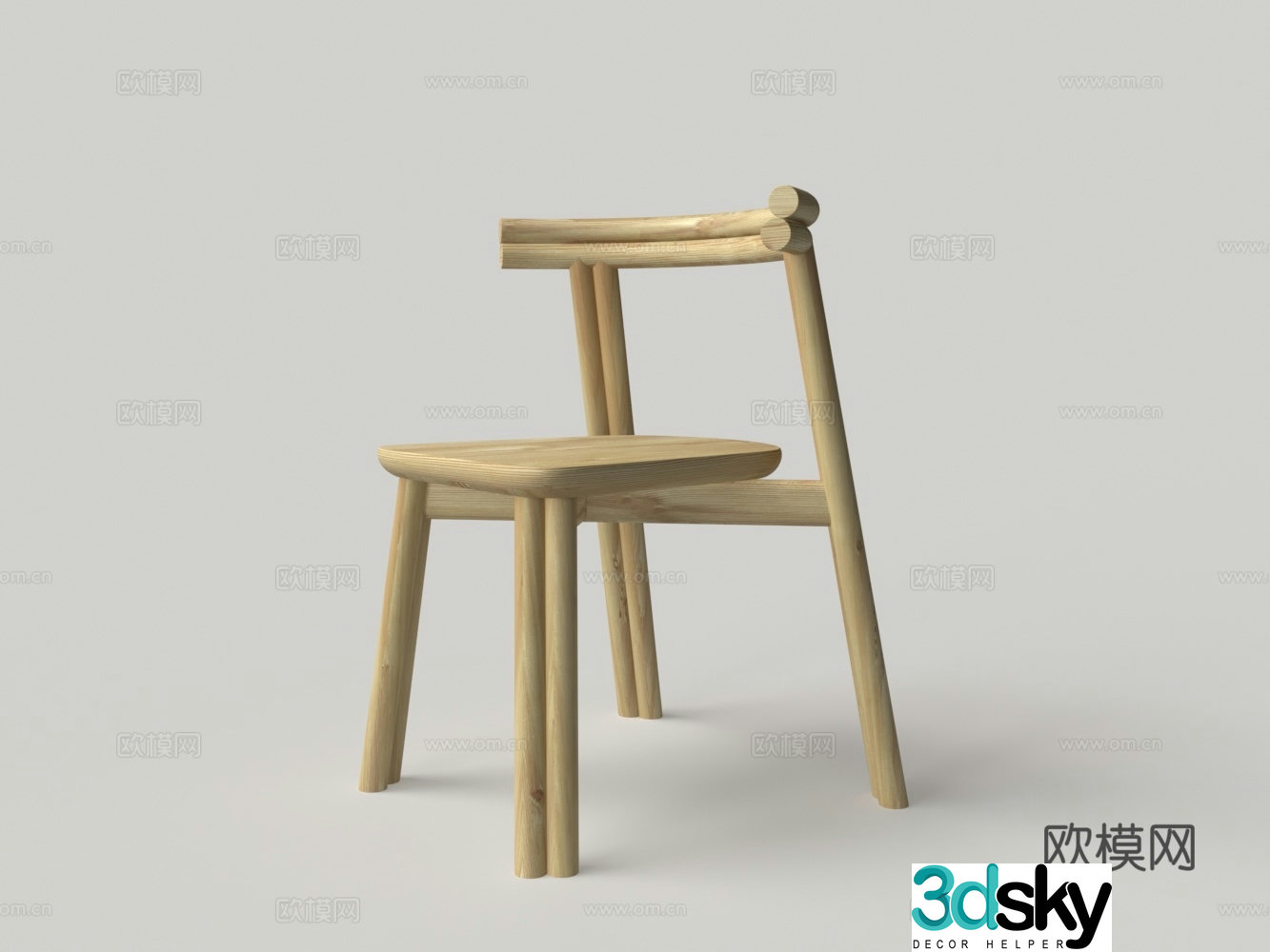 Medium style solid wood dining chair dining chair single chair 3D model