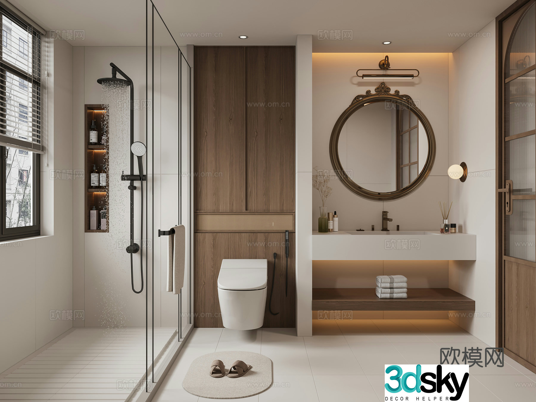 Middle-aged bathroom bathroom cabinet bathroom mirror bathroom door 3d model