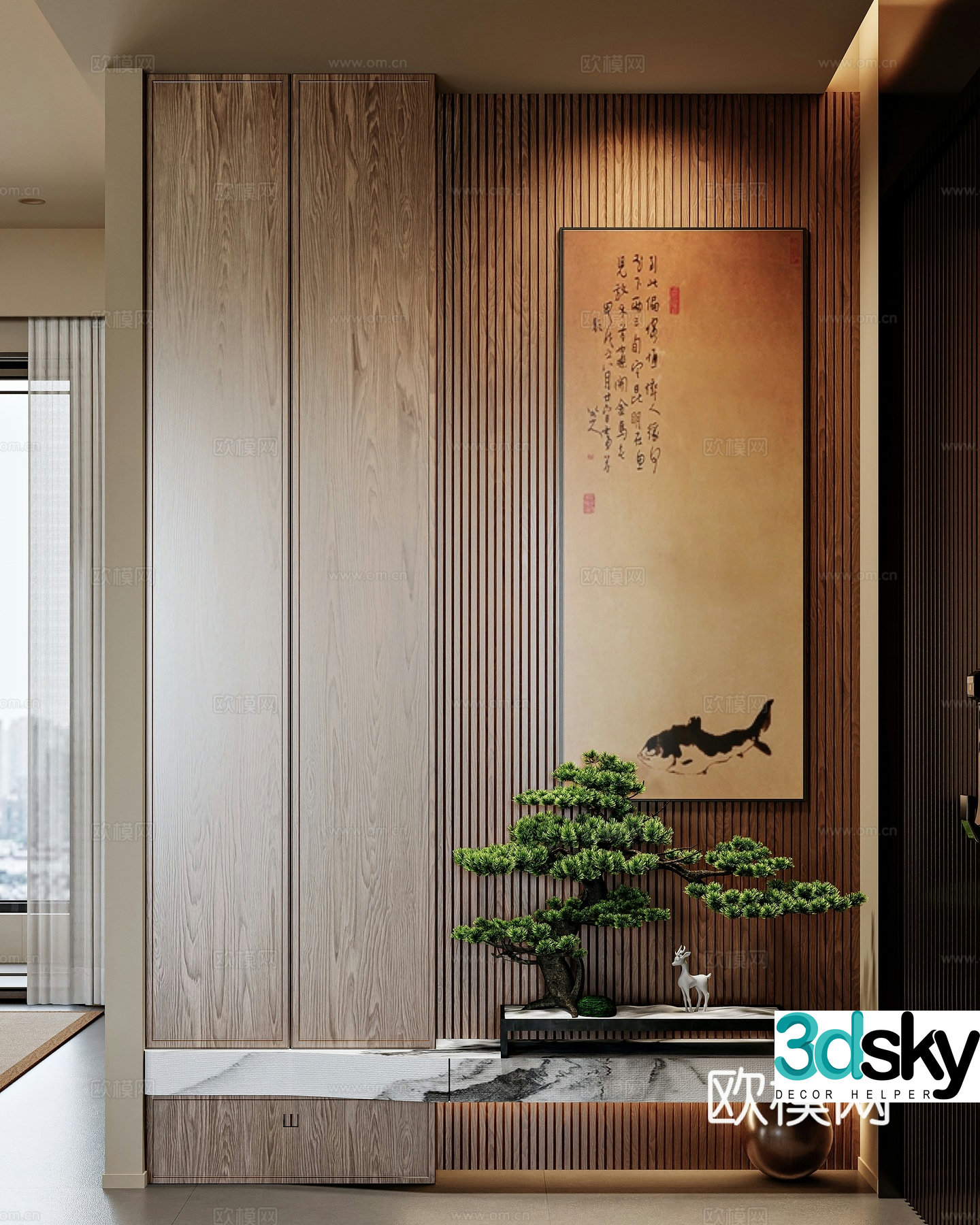 New Chinese style home entrance entrance 3D model