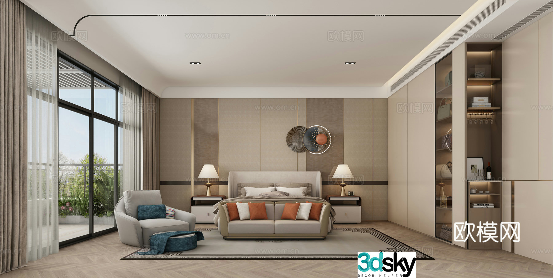 Modern villa master bedroom 3d model