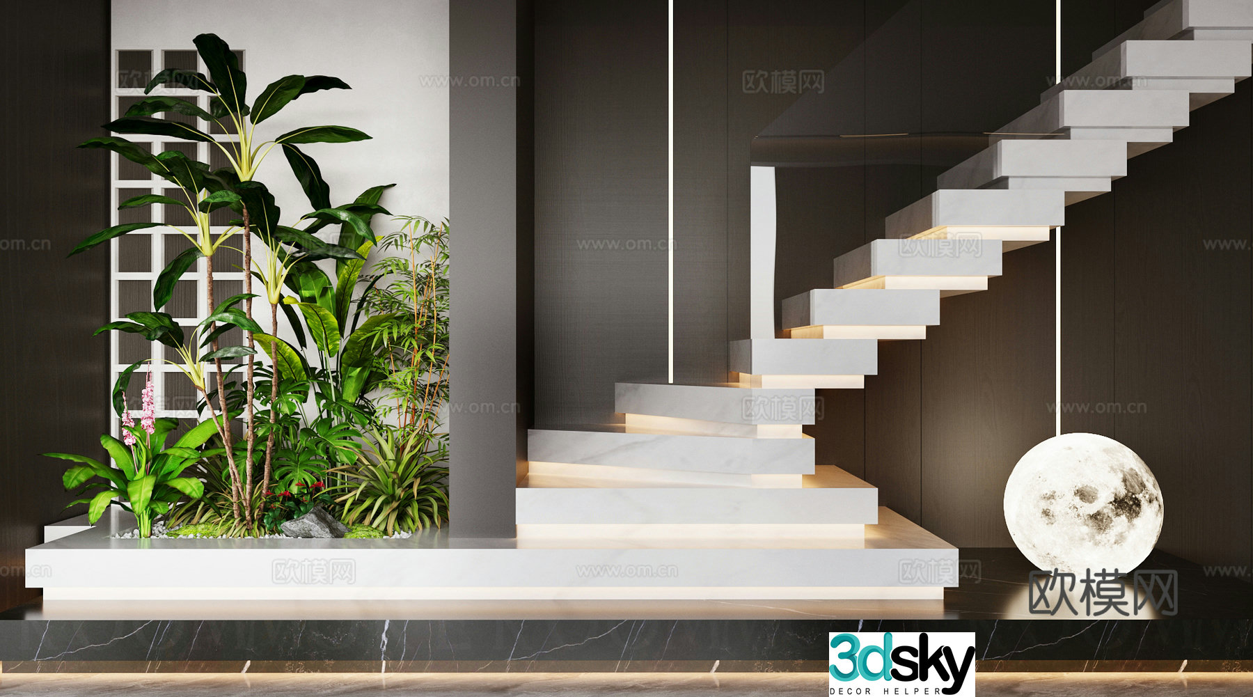 New Chinese interior landscape stair landscape basement landscape sketch landscape stairwell end view 3D model