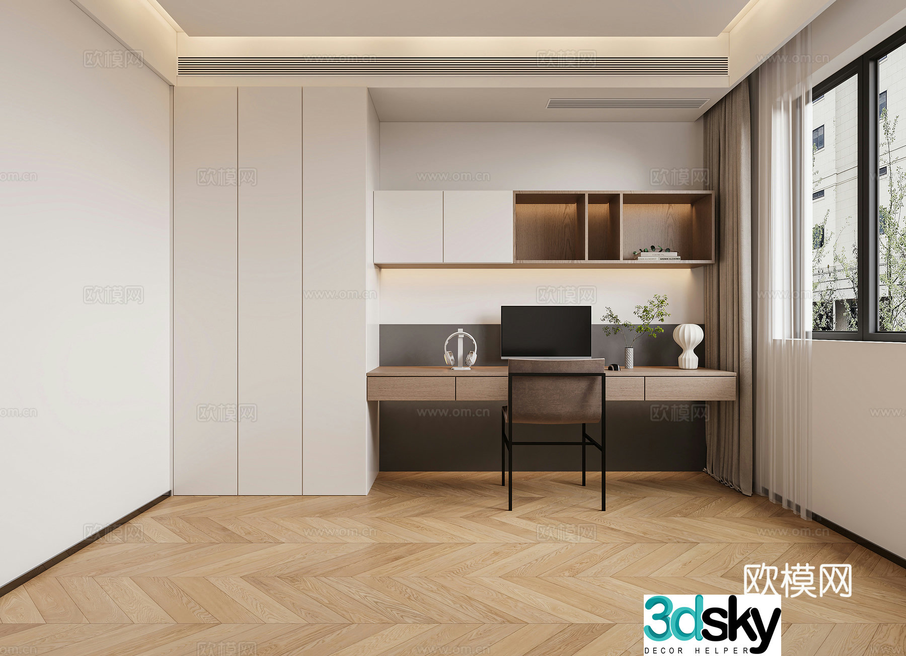 Modern study office cloakroom dressing table dressing table bookcase writing desk 3d model