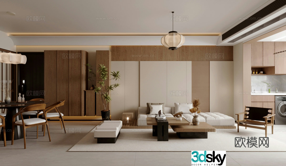 New Chinese-style home living room large living room living and dining room sofa and coffee table combination 3D model