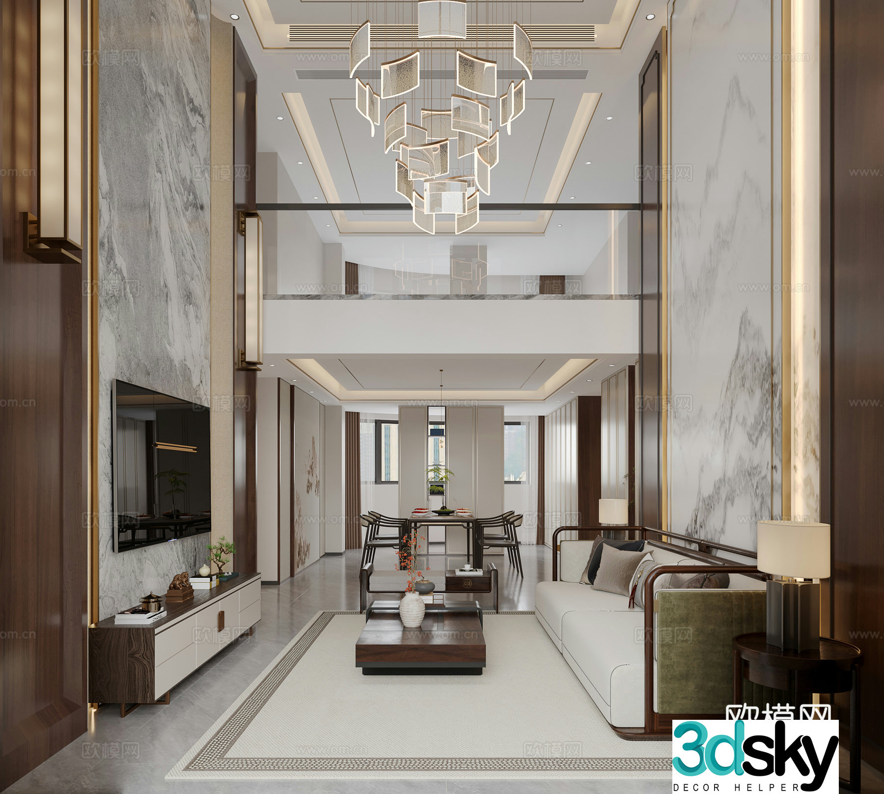 New Chinese style empty villa 3D model