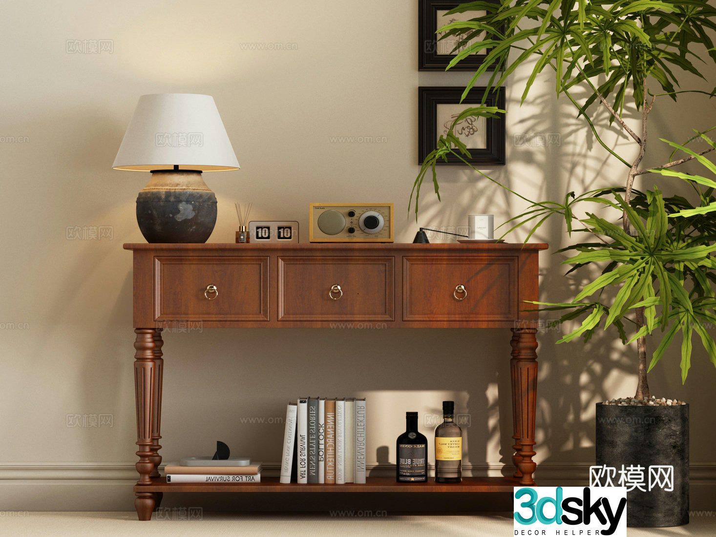 American side cabinet American entrance cabinet American end viewing platform American decorative cabinet Desk lamp 3D model