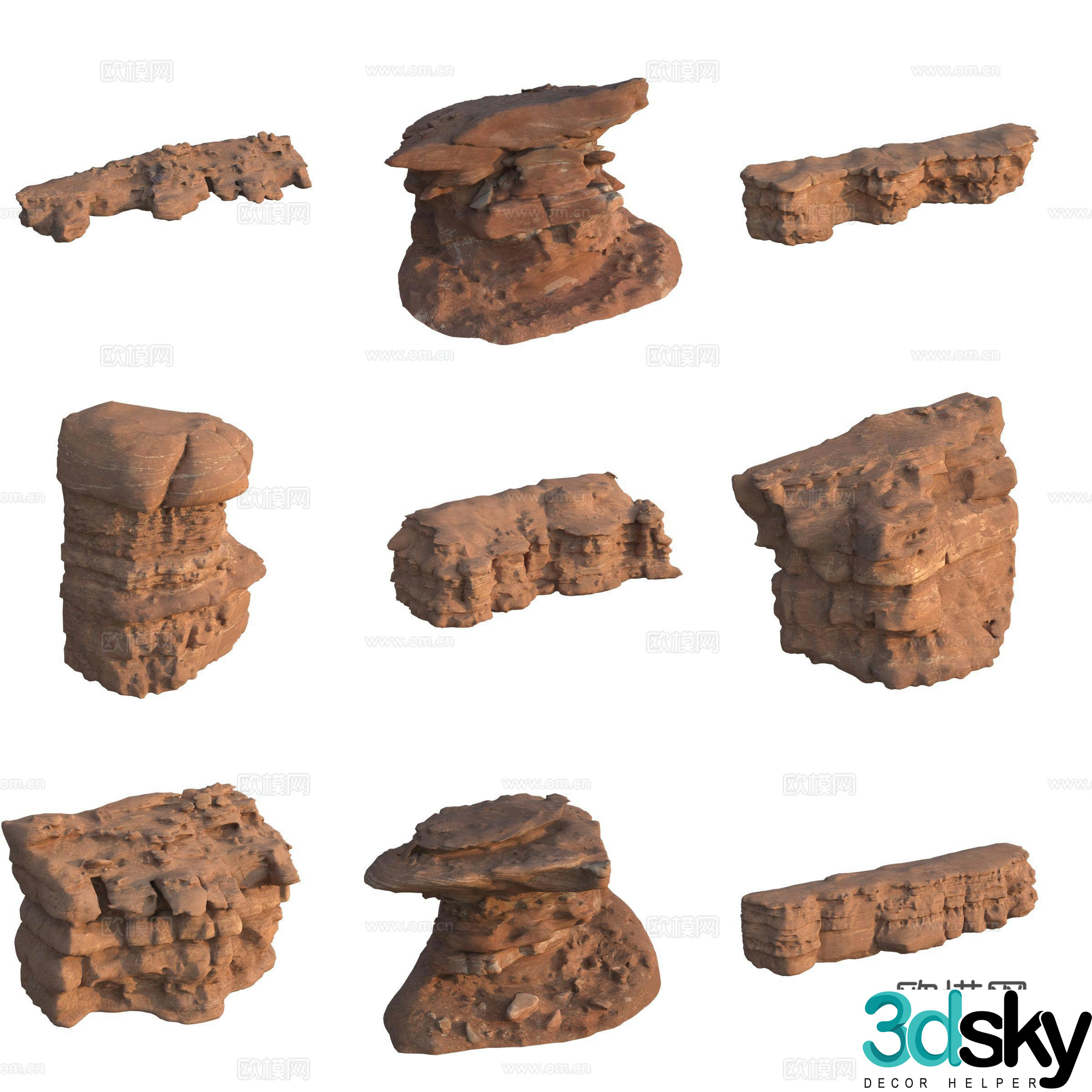 Sandstone large stone stone wall boulder 3D model