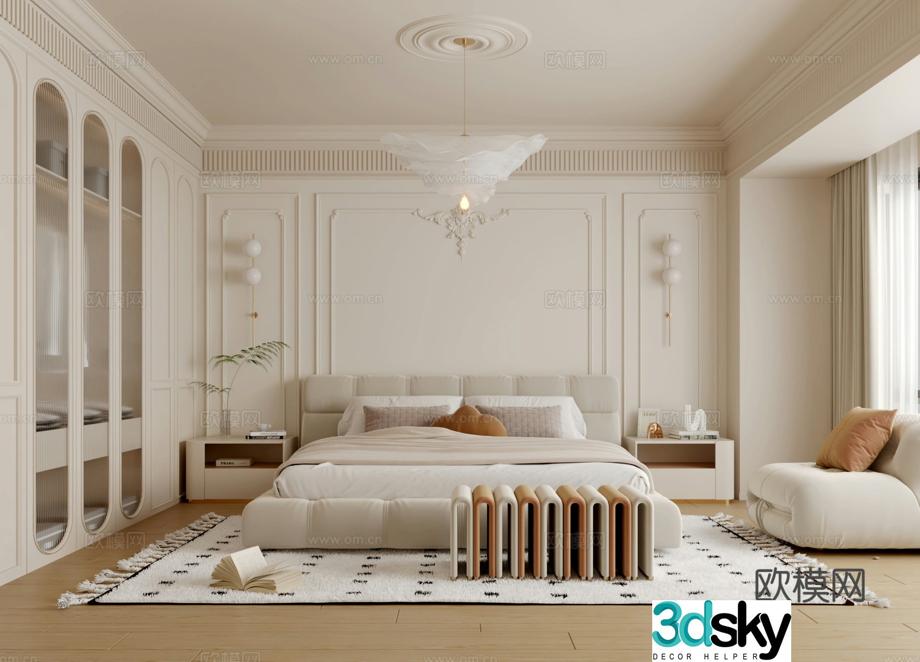 French creamy air bedroom 3d model