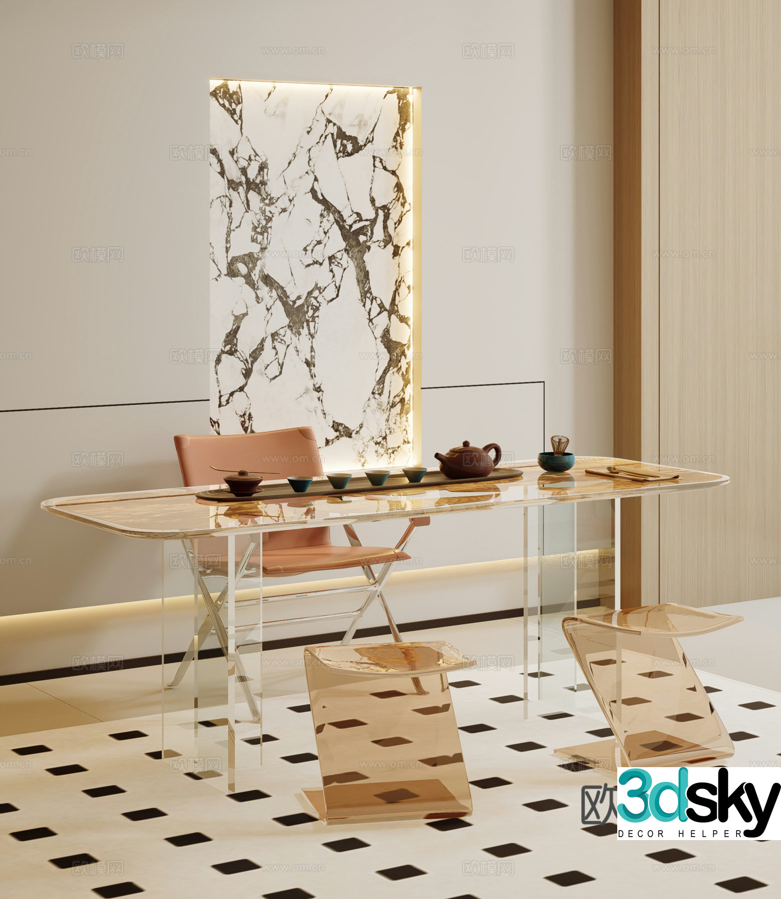 Modern tea table and chairs Tea table and tea table 3d model