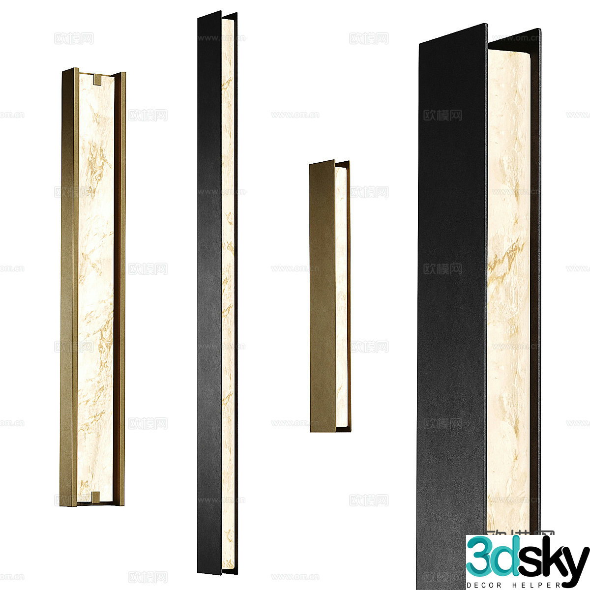 New Chinese style light luxury metal long wall light 3D model