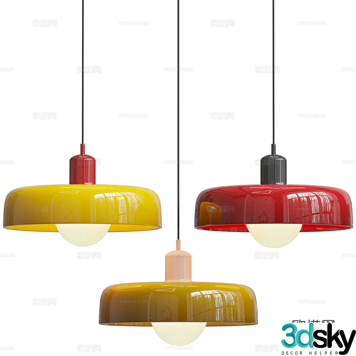 Modern Bauhaus colored glass chandeliers 3d model