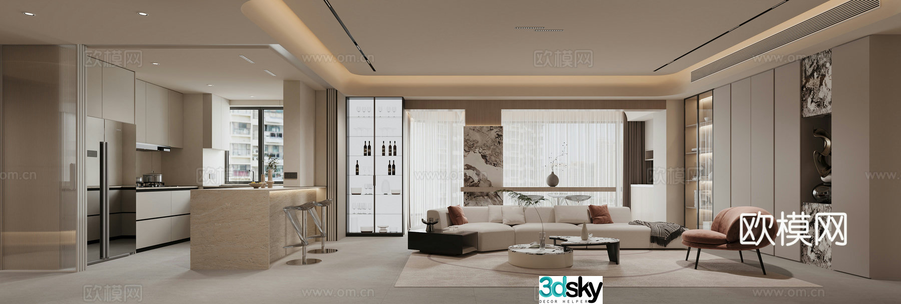 Creamy Living and Restaurant 3D Model