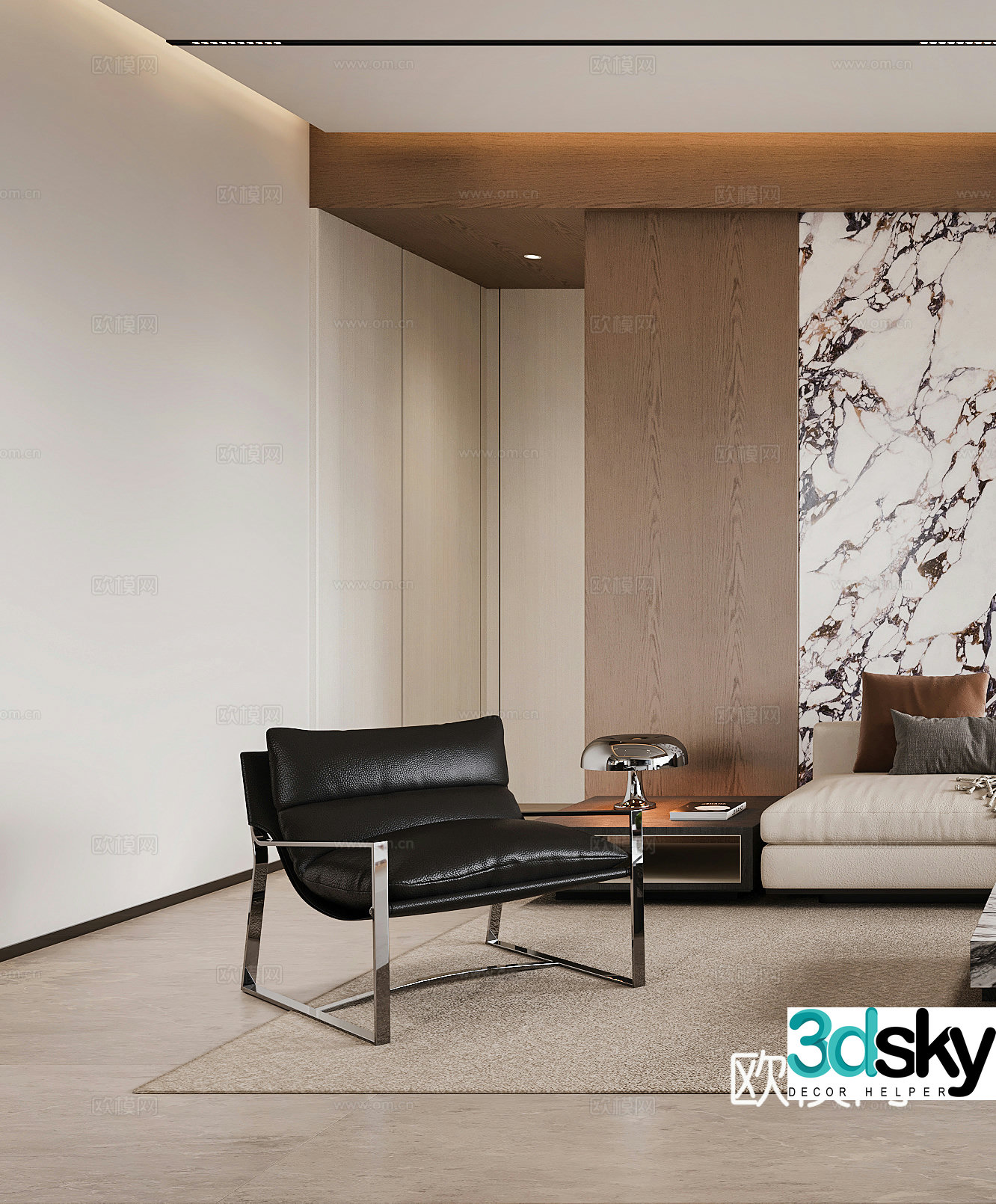 Modern leisure chair Italian leisure chair side table corner table single chair simple leisure chair 3d model