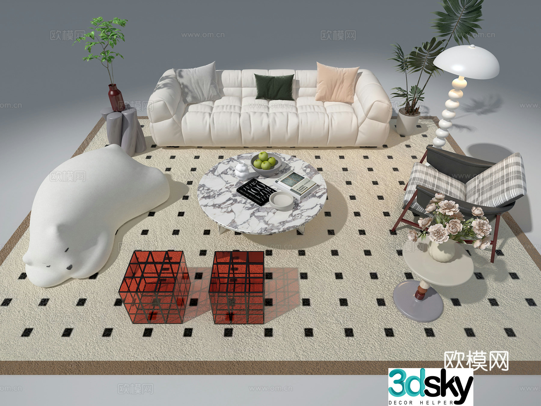 Fabric sofa set 3D model