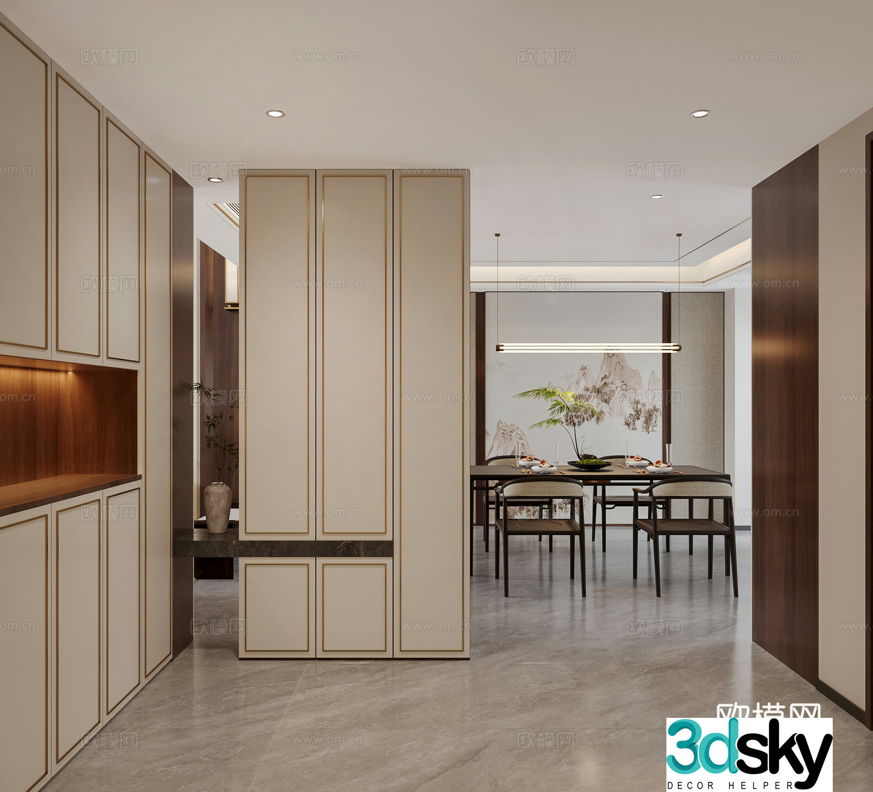 New Chinese style entrance hall aisle view wall screen cabinet shoe cabinet wine cabinet end view cabinet entrance 3D model