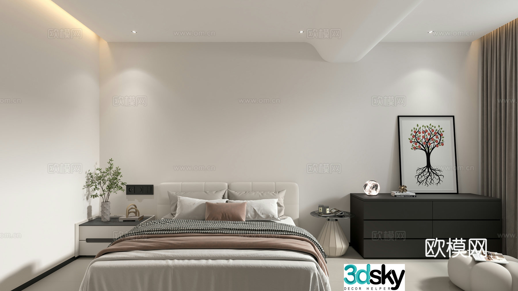 Modern minimalist bedroom without owner light 3d model