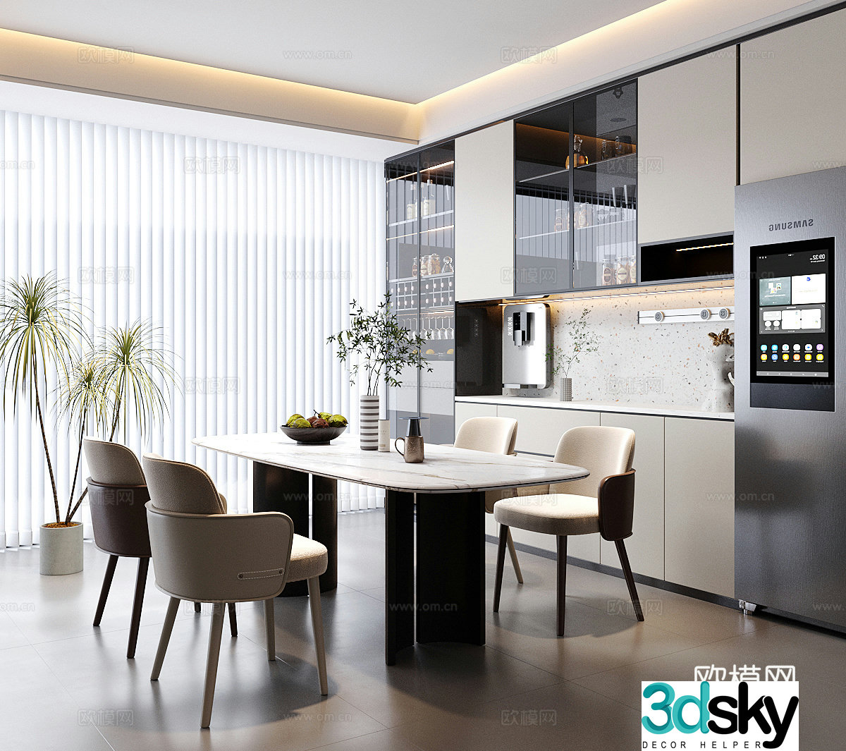 Modern home restaurant dining chair dining table wine cabinet sideboard dining table chair combination jewelry 3D model