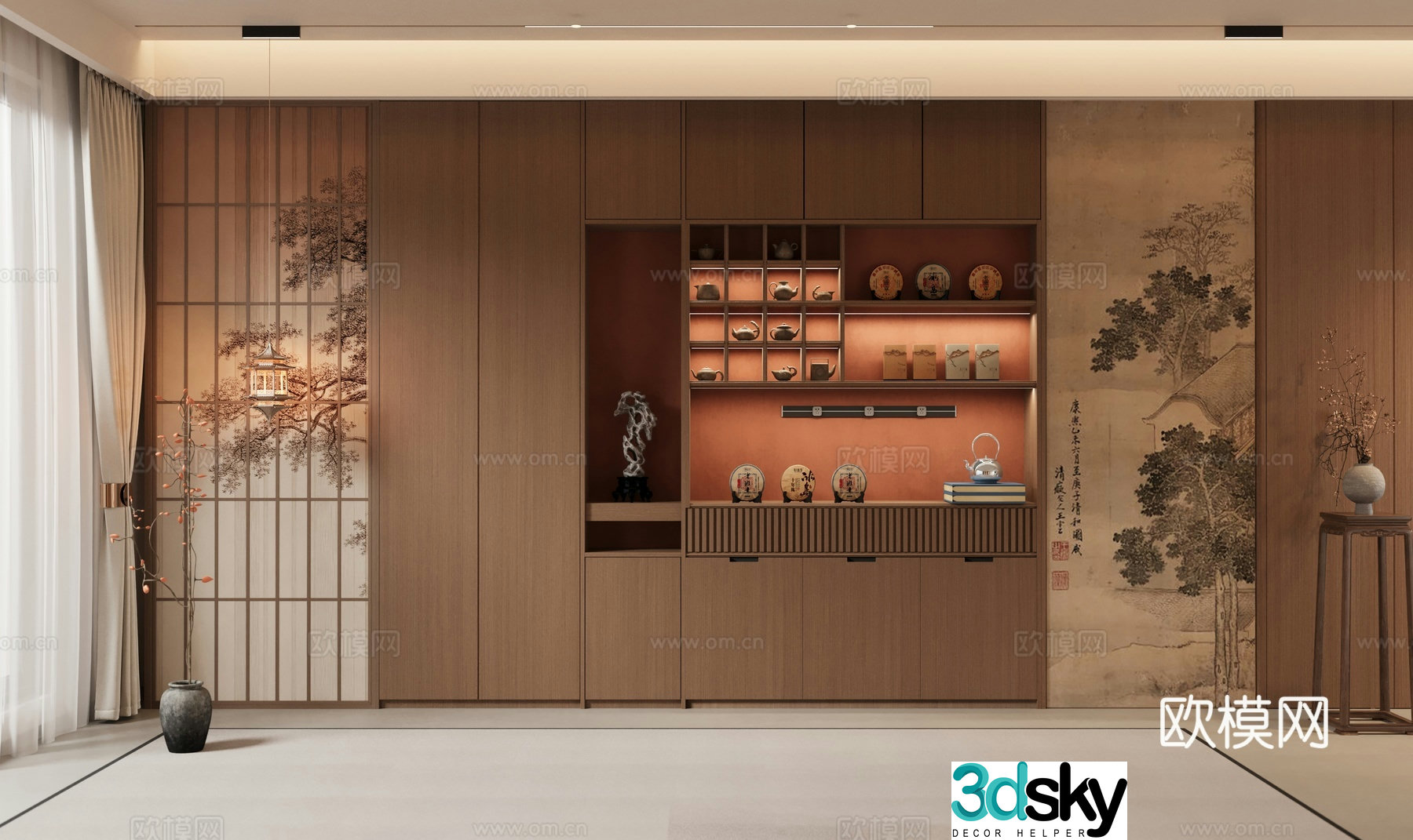 New Chinese style ancient tea cabinet 3D model