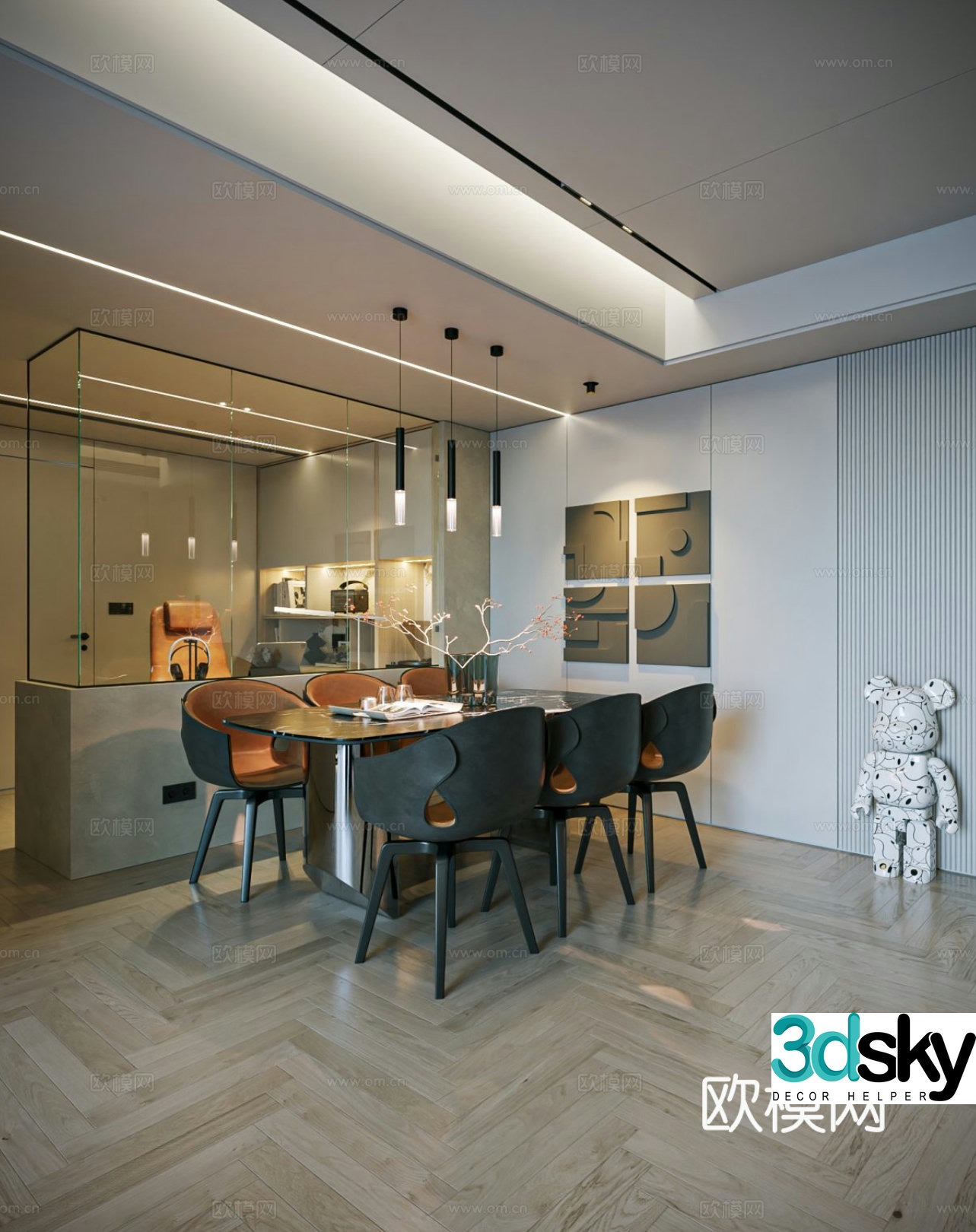 Modern restaurant Minimalist restaurant Italian restaurant Open study Italian dining table and chair 3D model