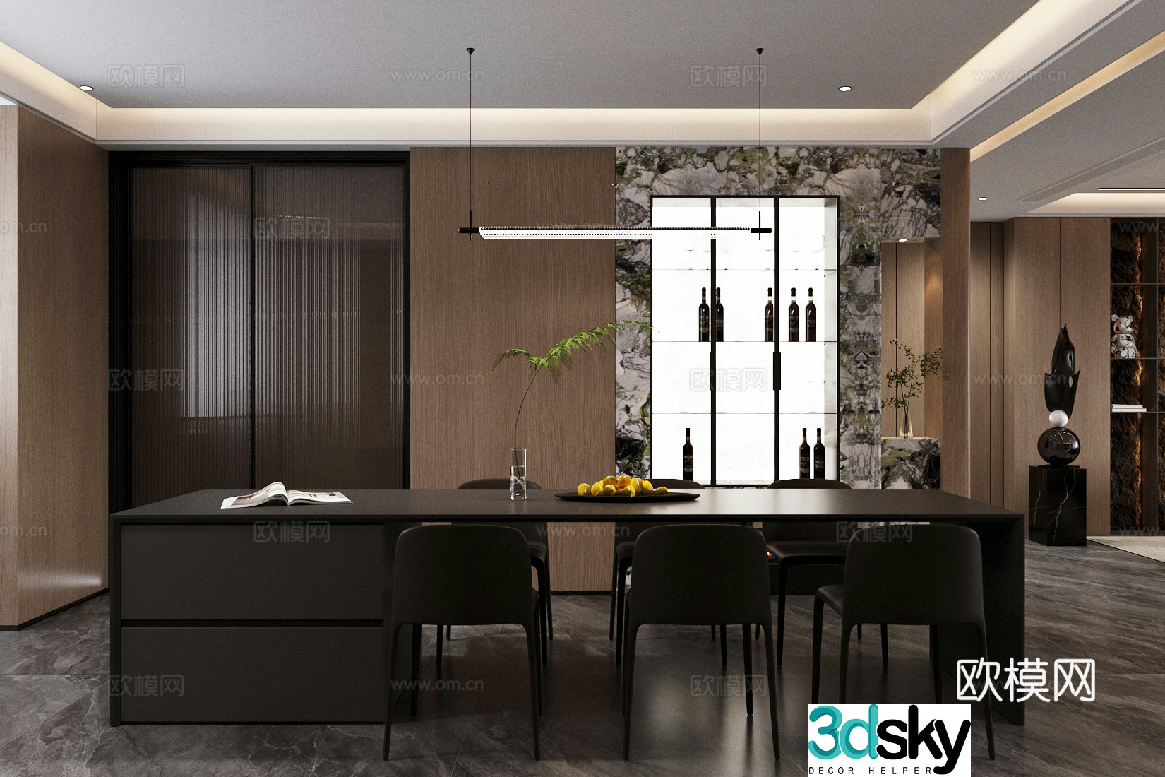 Modern island restaurant Open restaurant Marble island Italian light luxury island restaurant 3D model