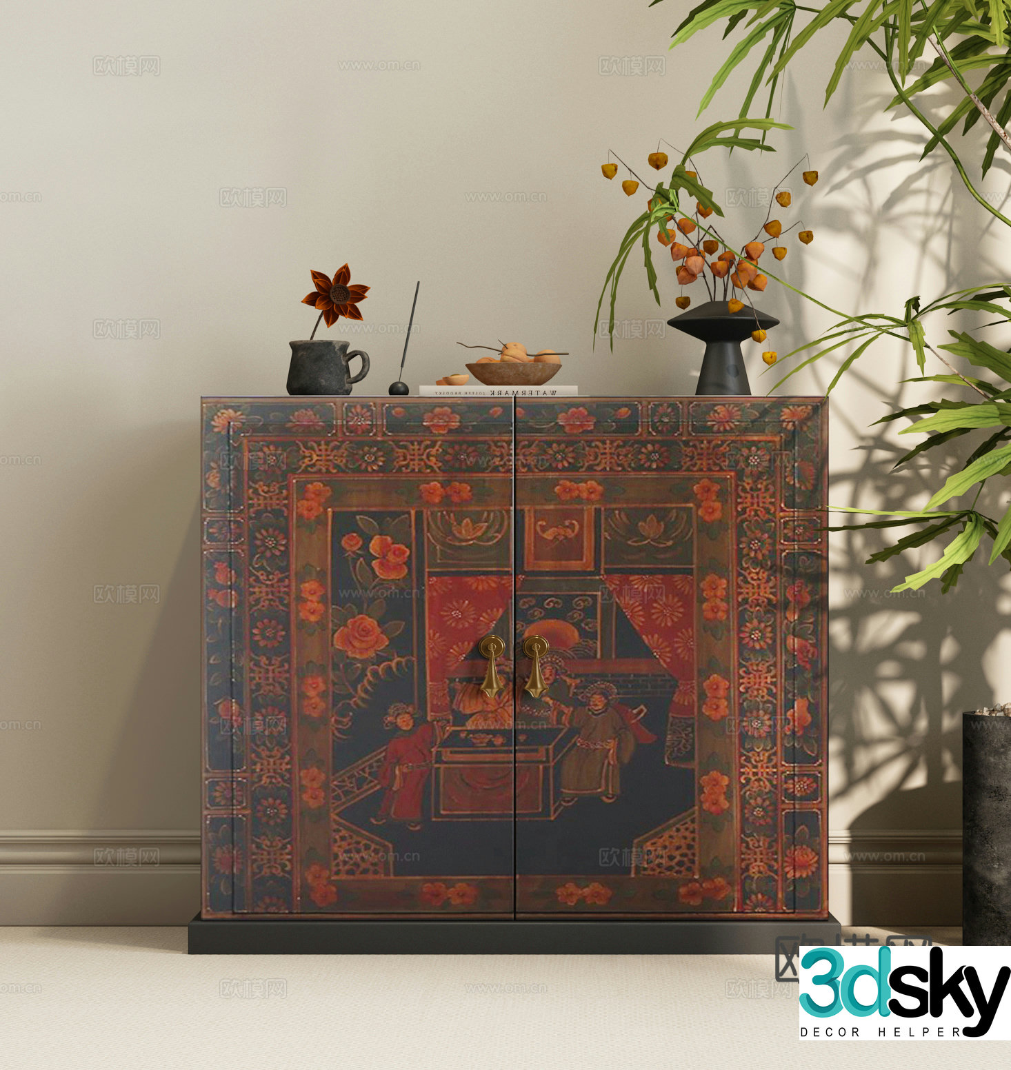 Modern side cabinet New Chinese side cabinet New Chinese decorative cabinet New Chinese style entrance cabinet 3D model