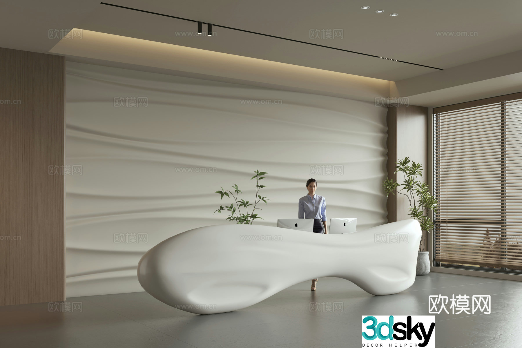 Modern company front desk reception area bar reception desk service desk company front desk background 3D model