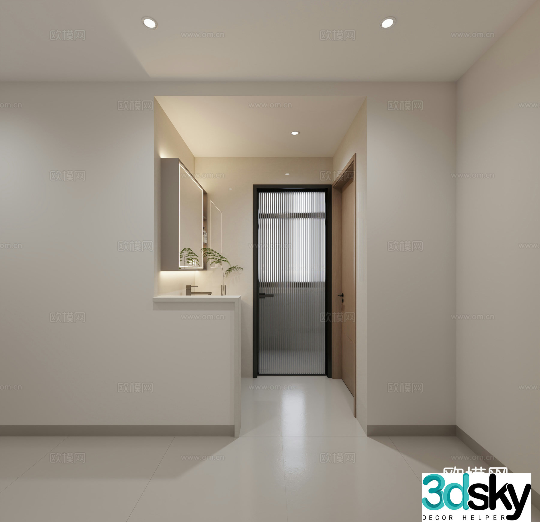 Half wall bathroom washing area 3D model