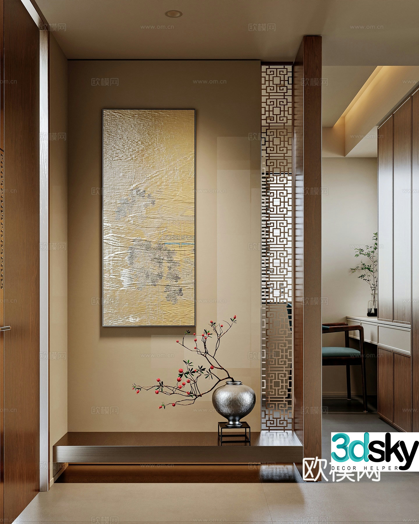 New Chinese style home entrance 3D model