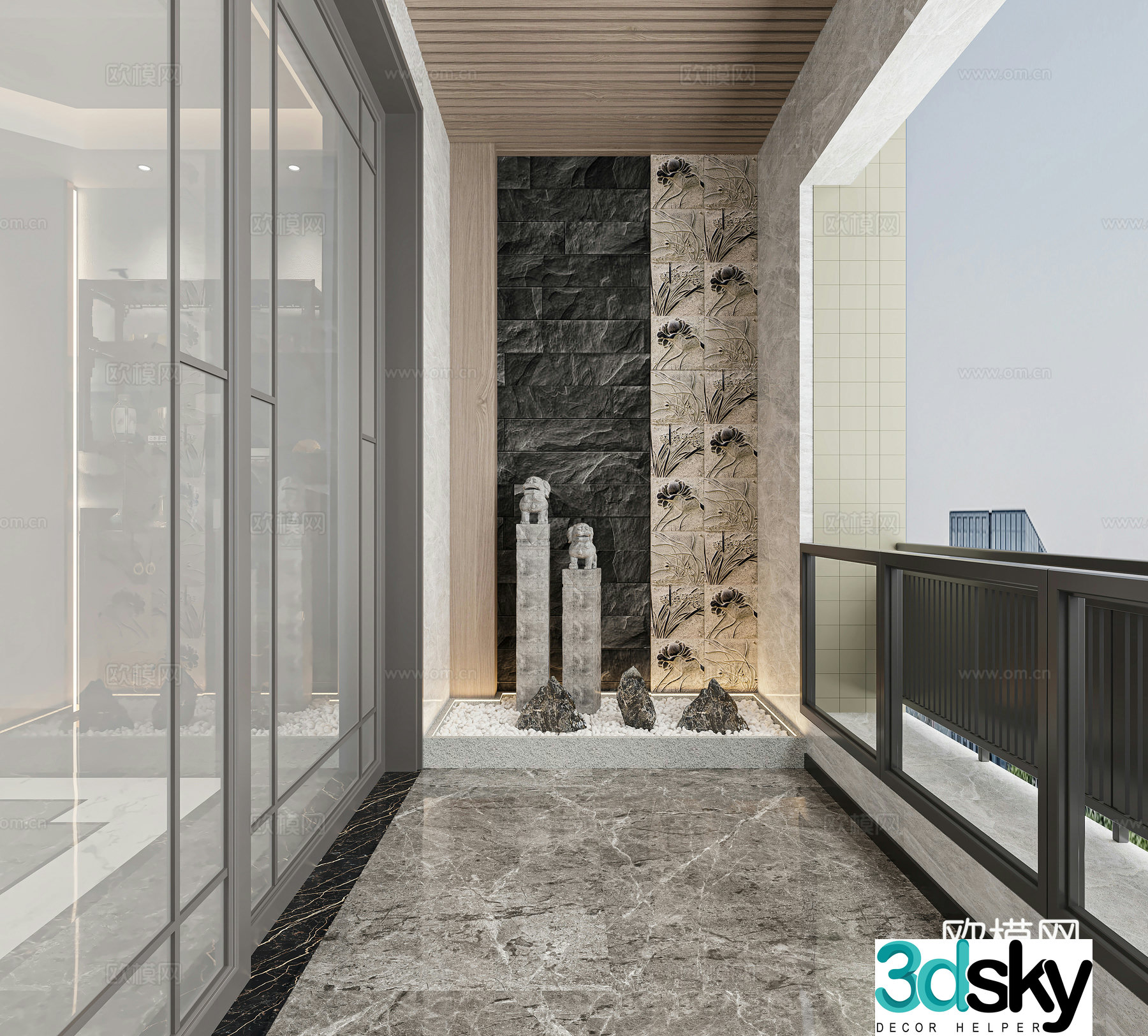New Chinese balcony 3D model