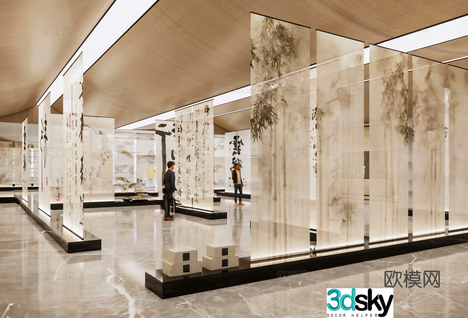 Cultural Exhibition Hall Calligraphy Exhibition Hall Exhibition Hall Scroll 3D Model