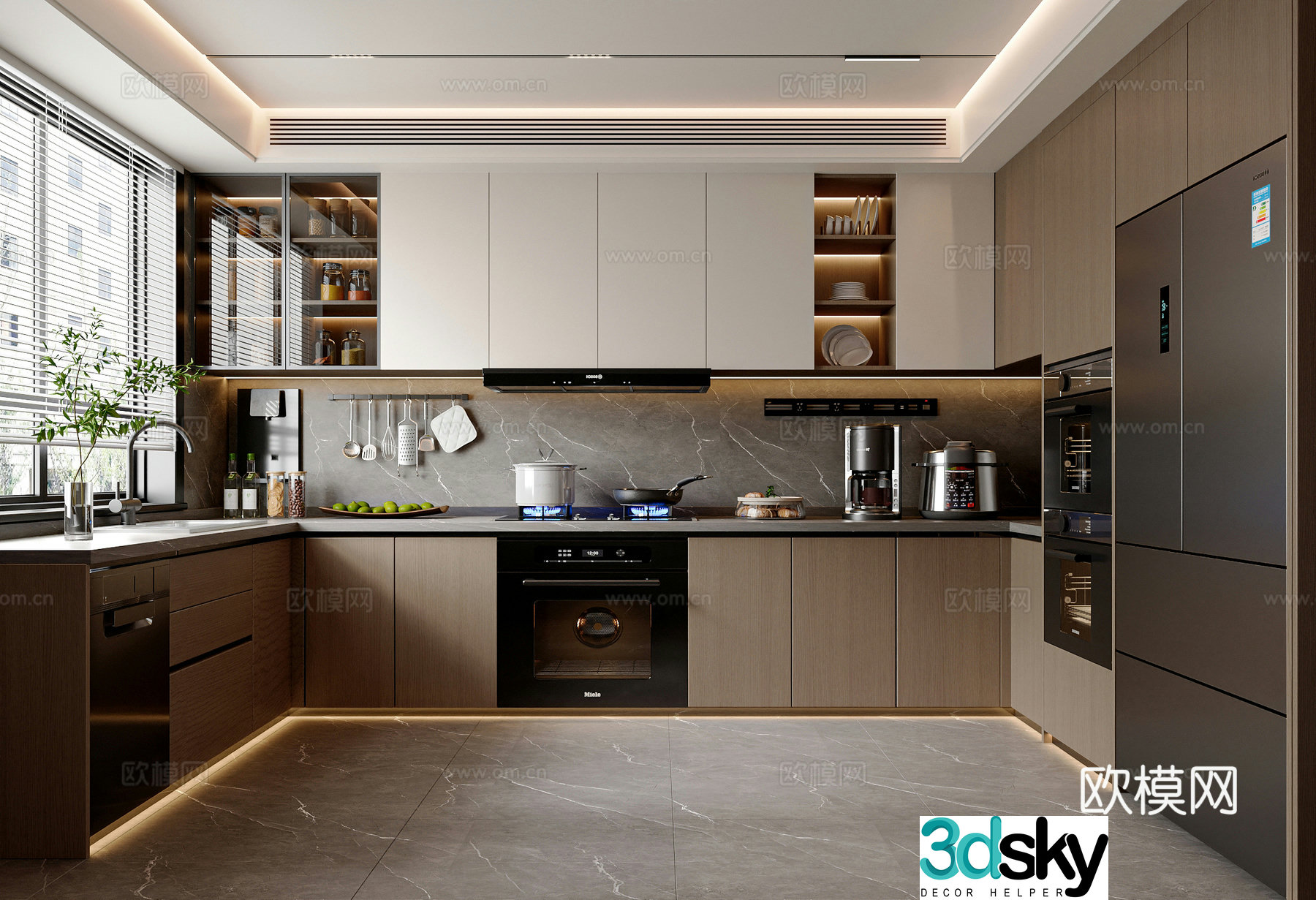 Modern Italian kitchen kitchen supplies kitchen utensils refrigerator kitchen appliances cabinet 3d model