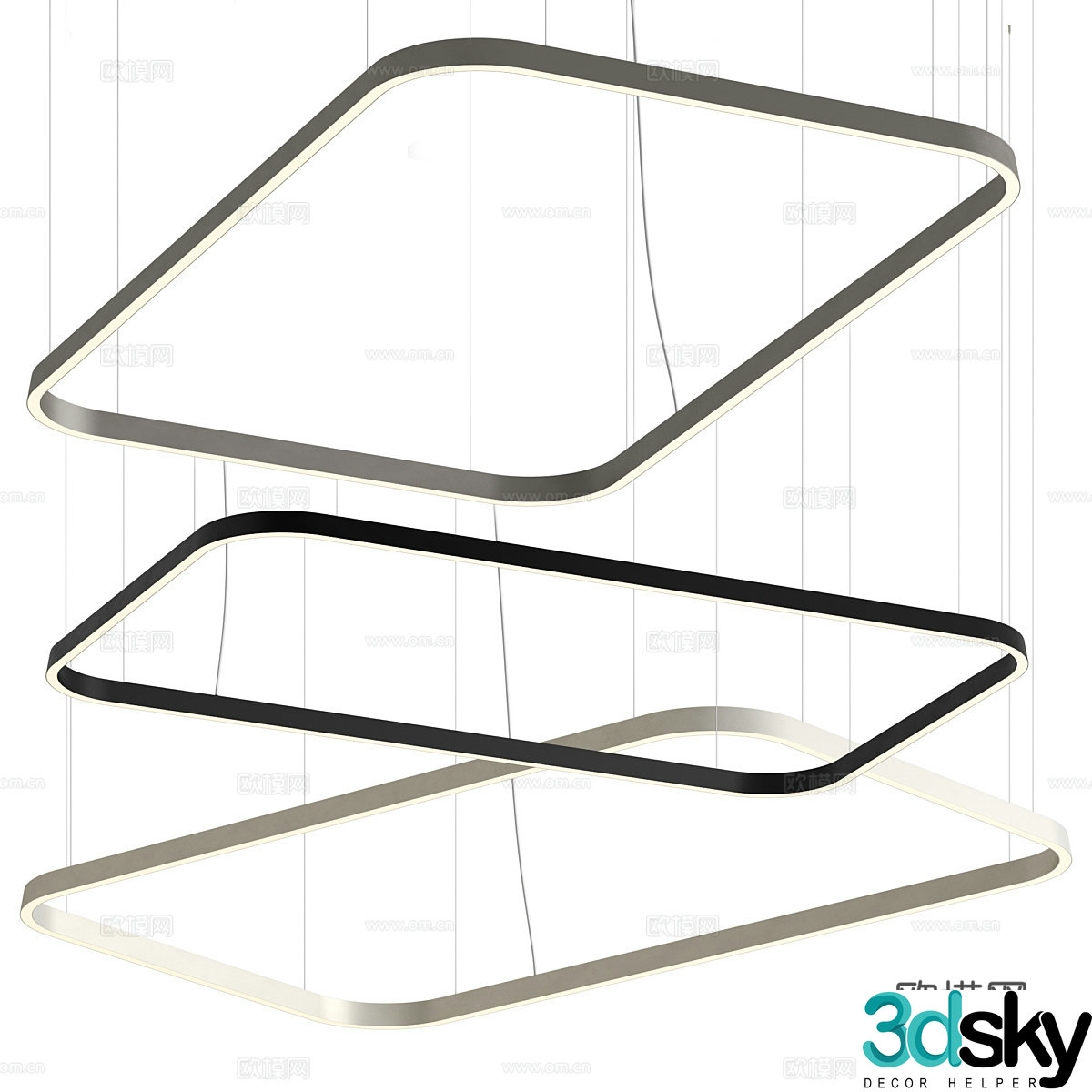 Modern minimalist linear decorative chandeliers 3d model
