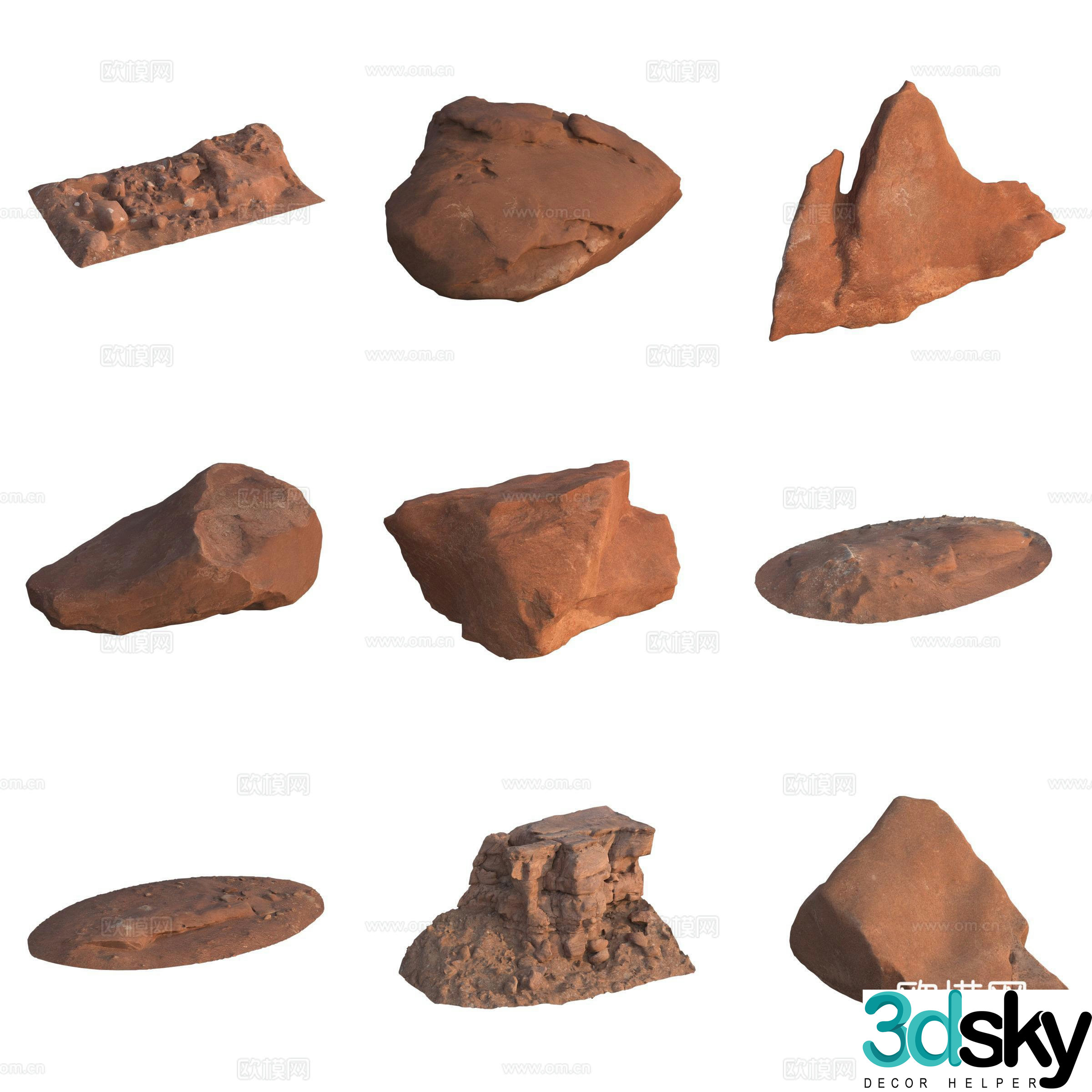 Sandstone large stone stone wall boulder 3D model