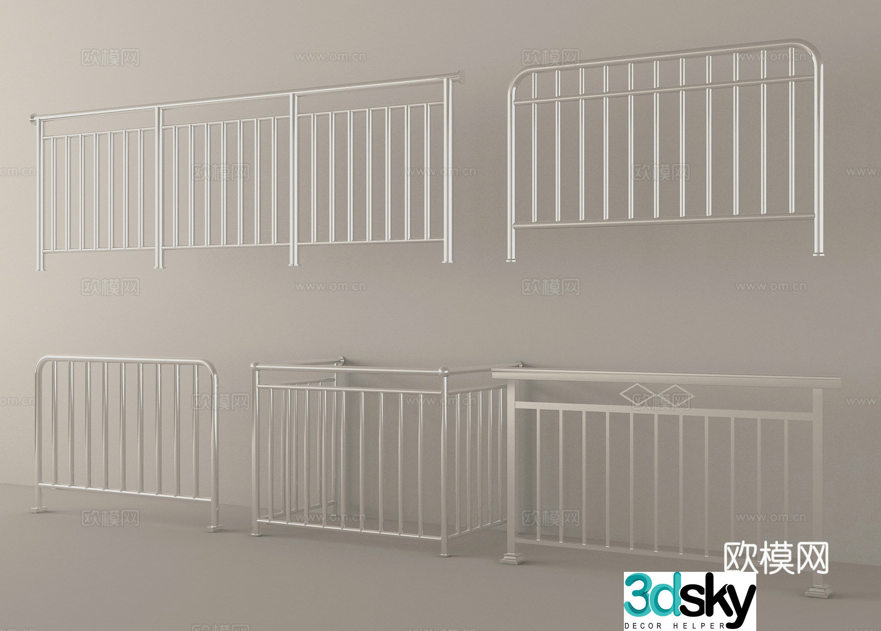 Metal guardrail railing fence 3d model