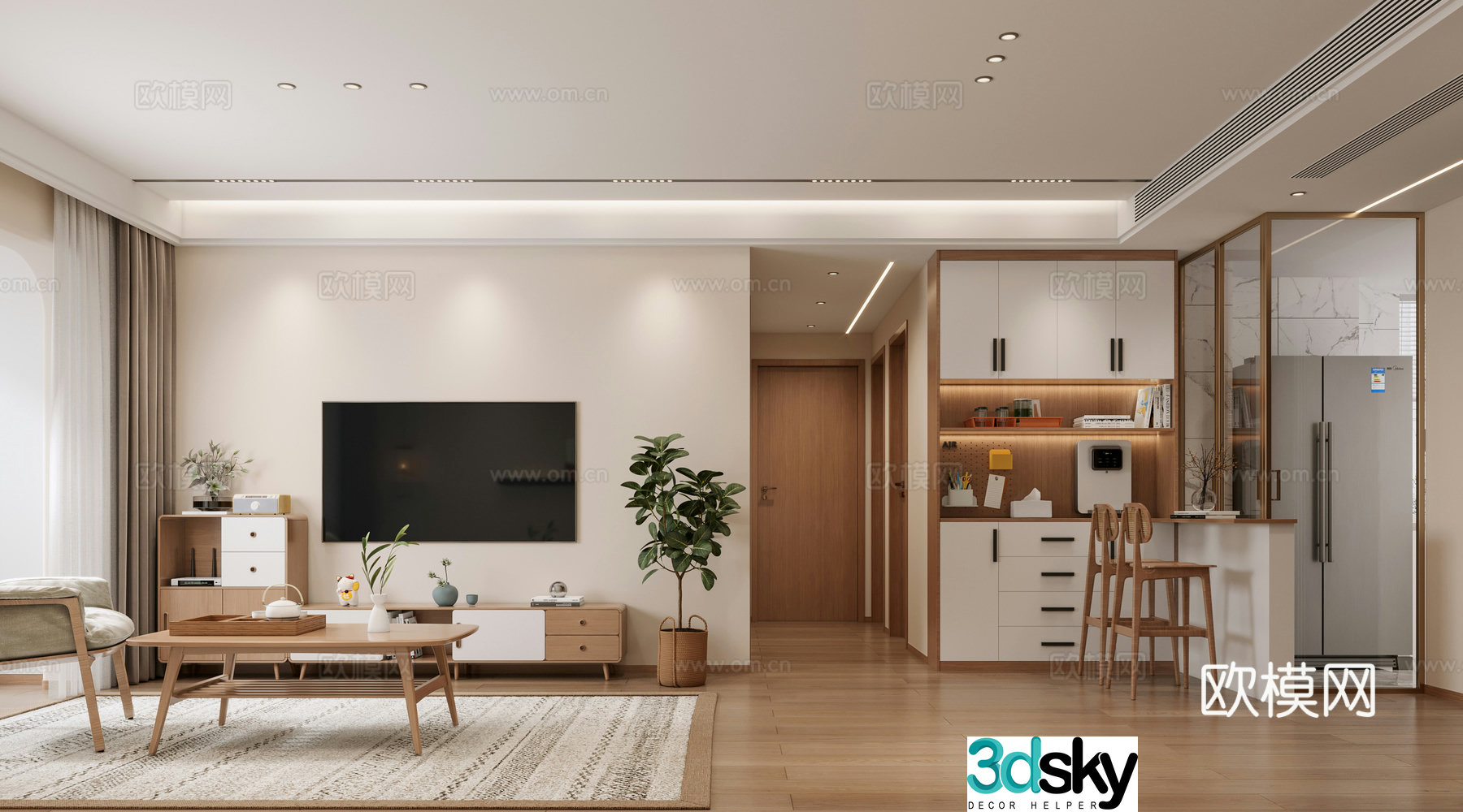 Japanese style living and dining room 3D model