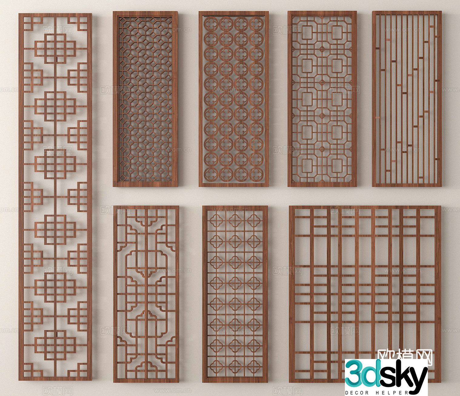 Partition Screen Grid Wooden Partition 3D Model