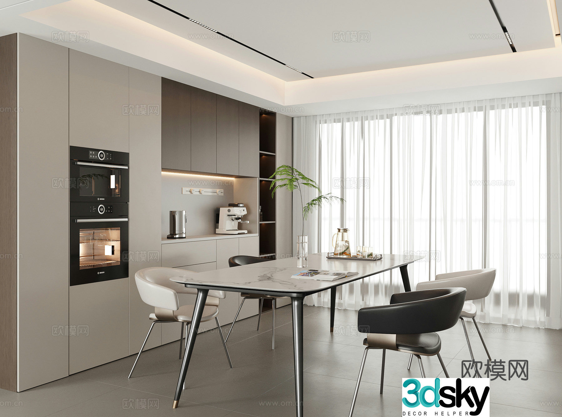 Modern home restaurant dining chair dining table wine cabinet sideboard dining table chair combination jewelry 3D model