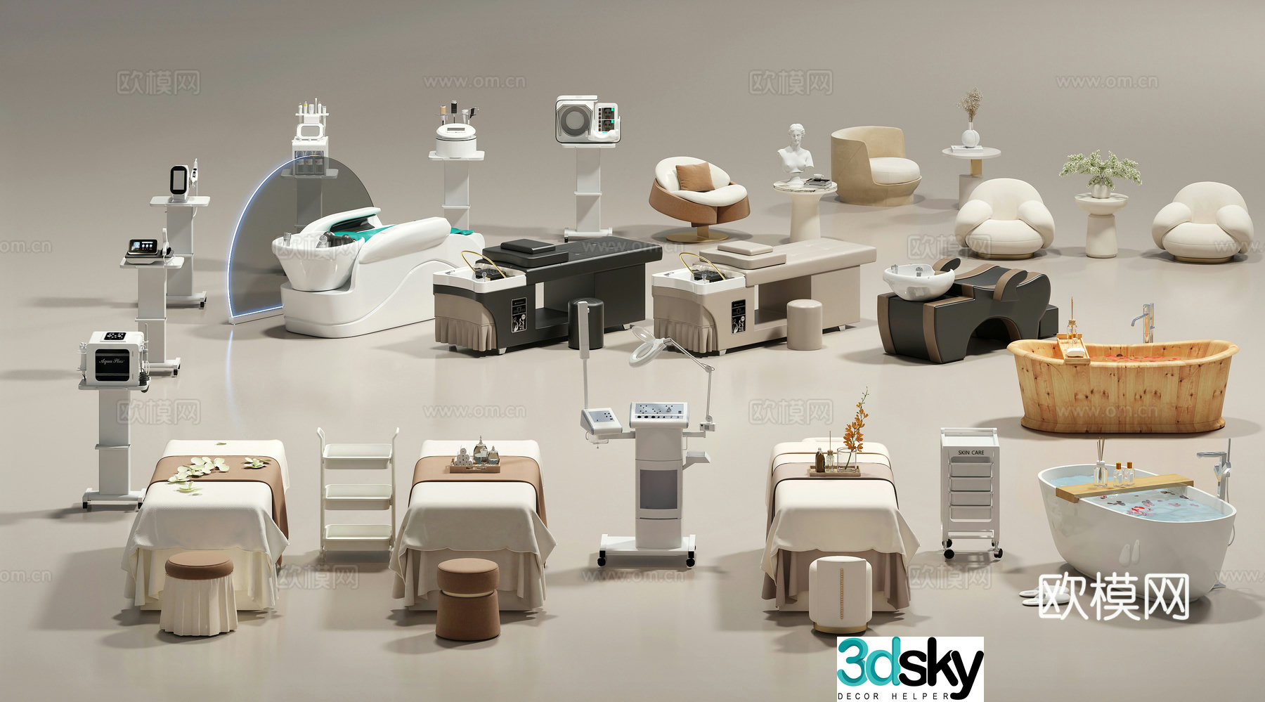 Modern beauty salon beauty bed beauty instruments shampoo bed bathtub leisure chair 3d model