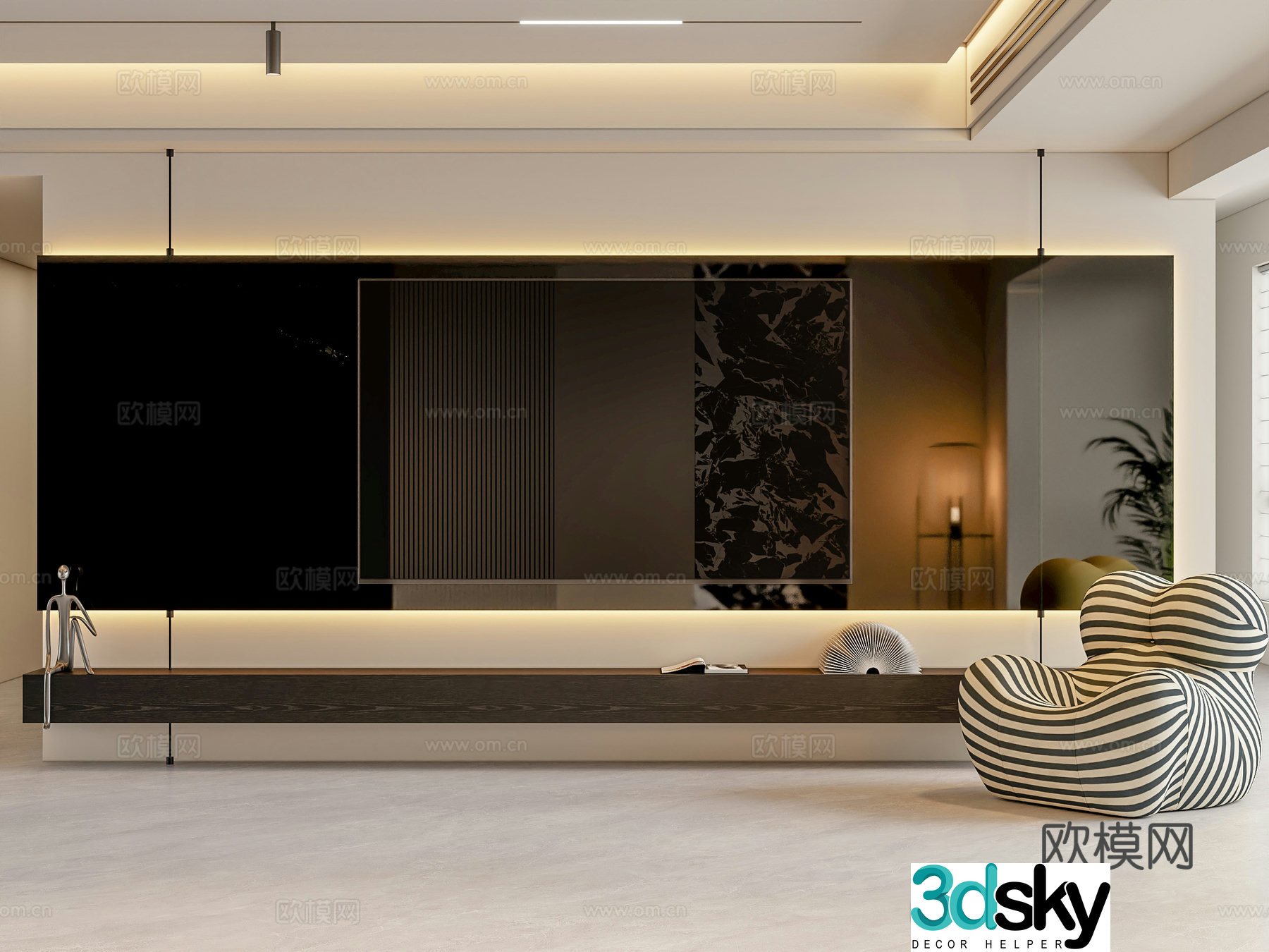 Modern TV background wall 3d model