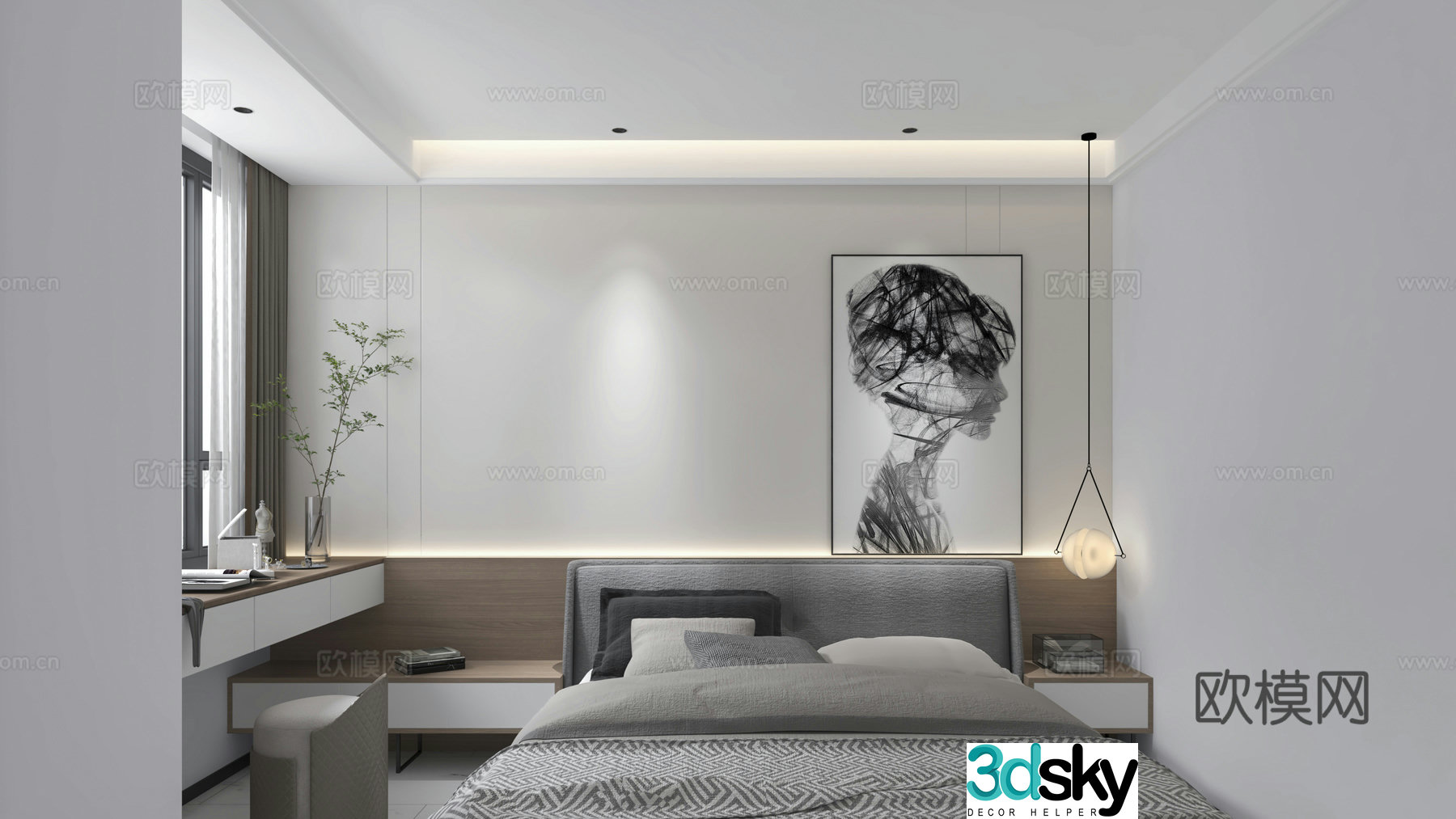 Modern bedroom minimalist 3d model without owner lights