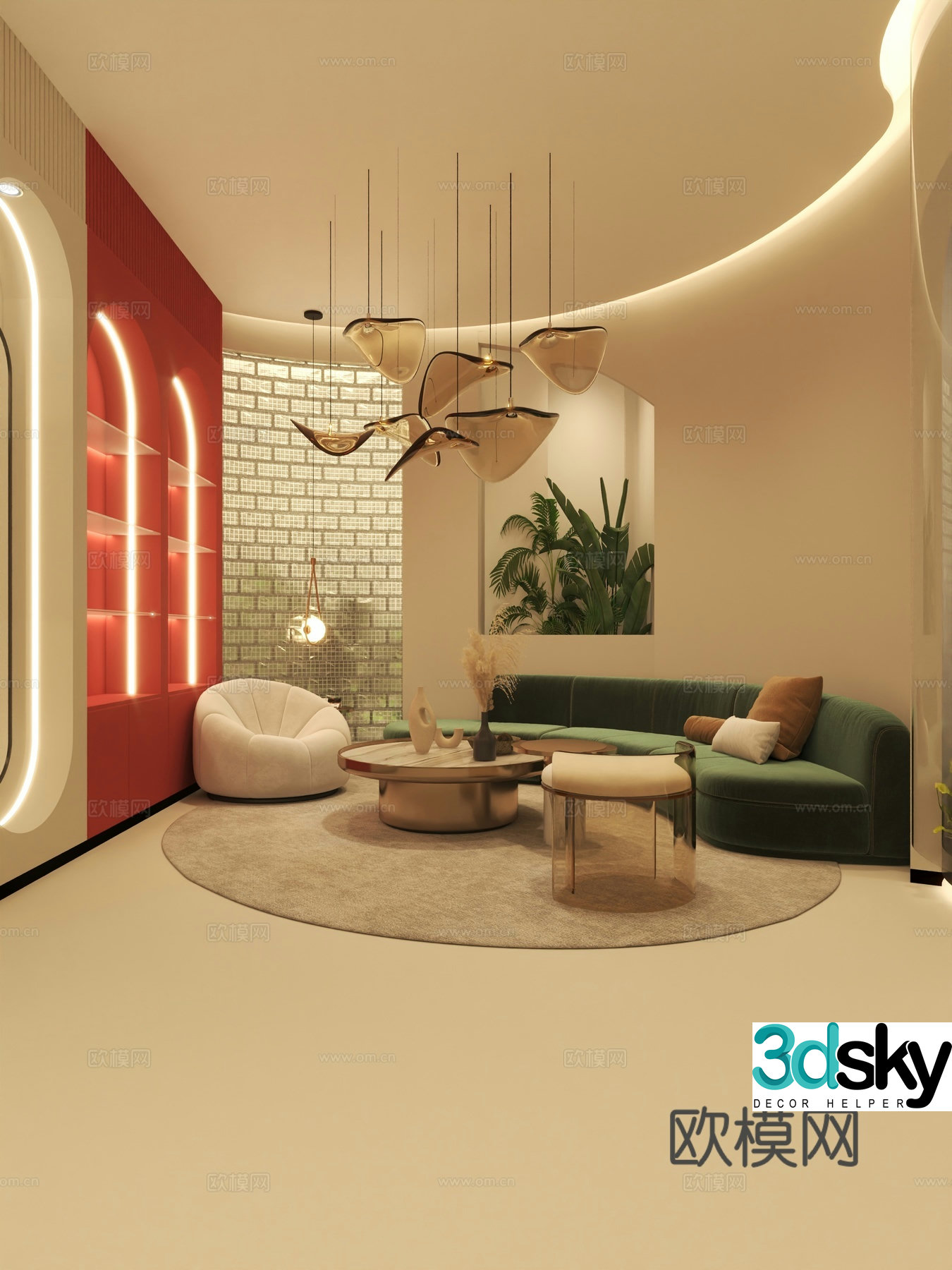 Modern cream beauty salon_Beauty salon reception area_Glass brick 3D model