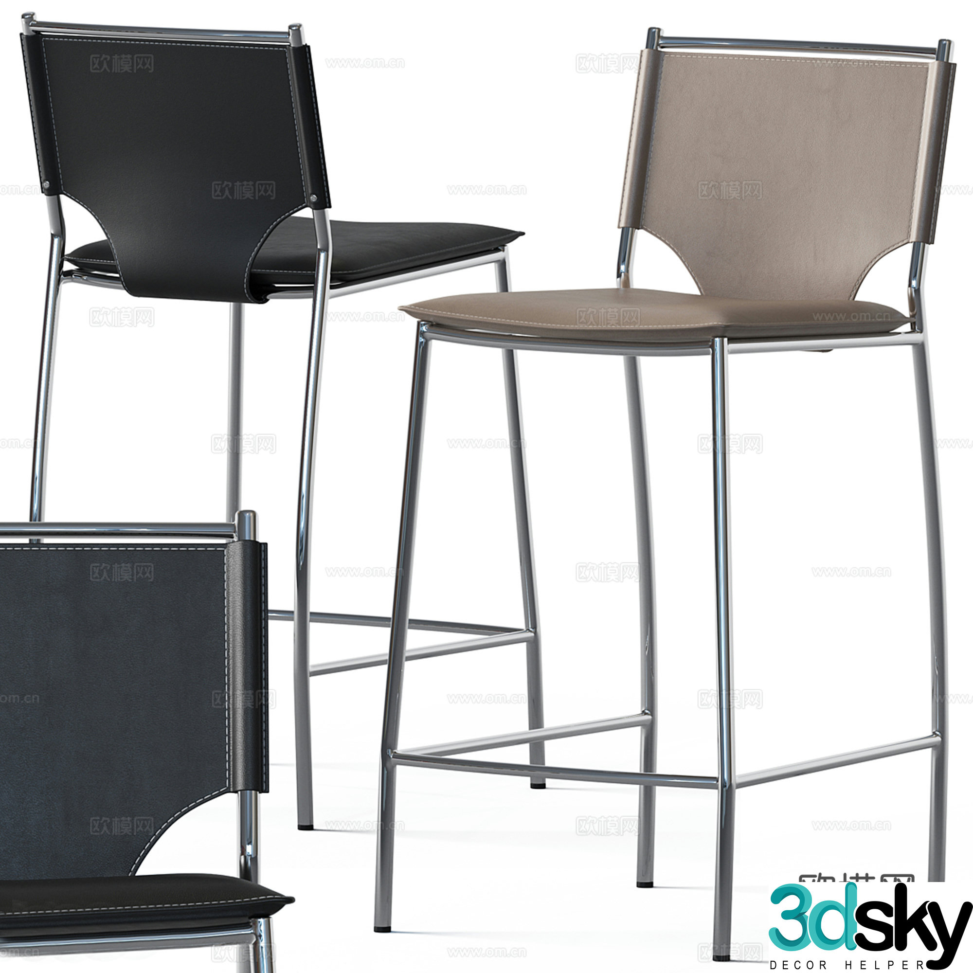 Modern leather bar chair 3d model