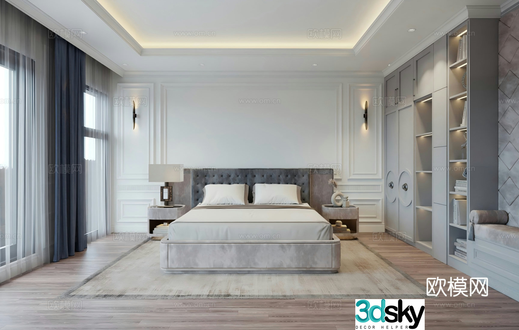 Simple European master bedroom French bedroom Simple European TV cabinet French wardrobe Dressing table 3D model